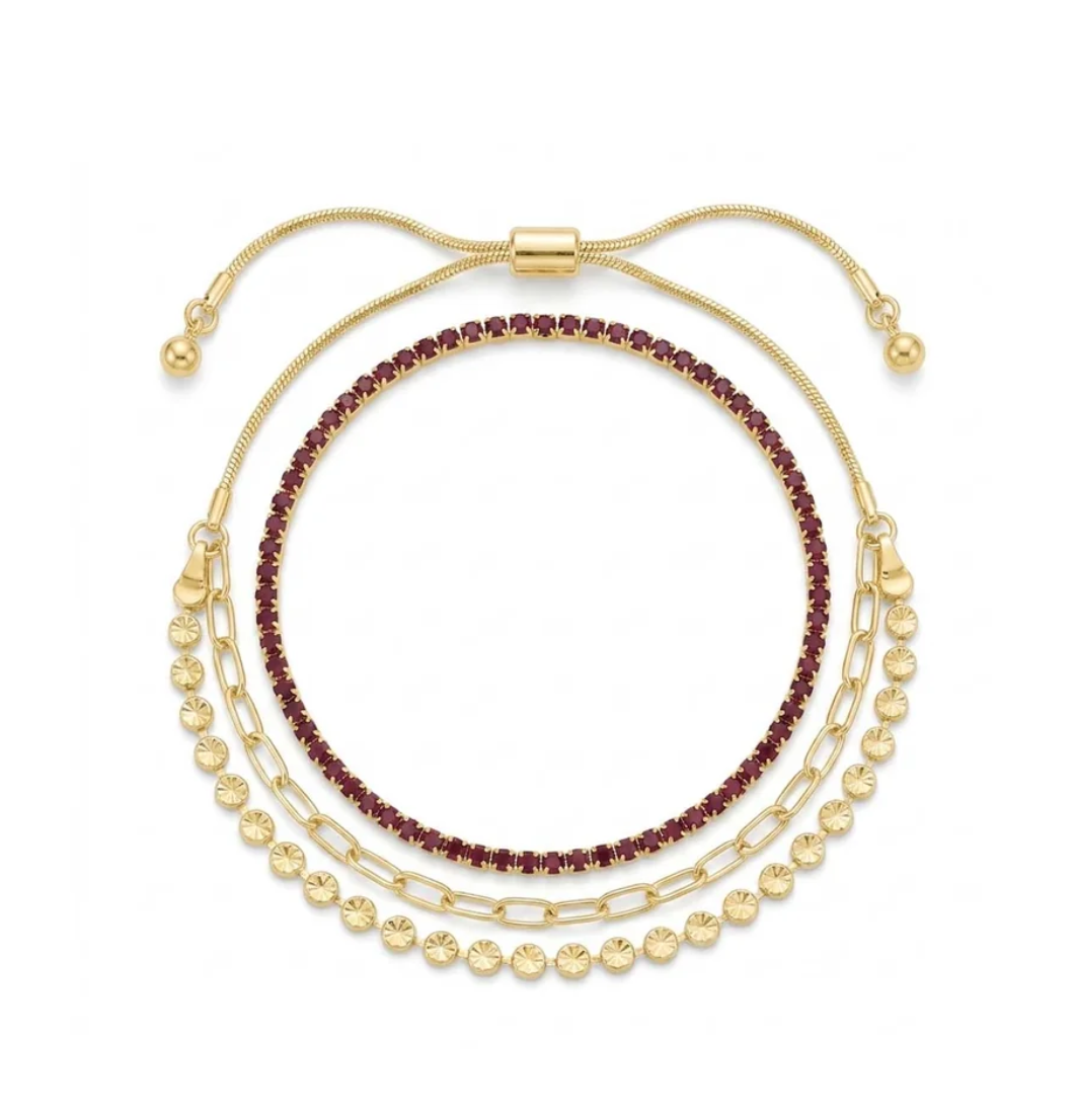 Sparkle Stone and Layered Chain Slider Bracelet in Gold
