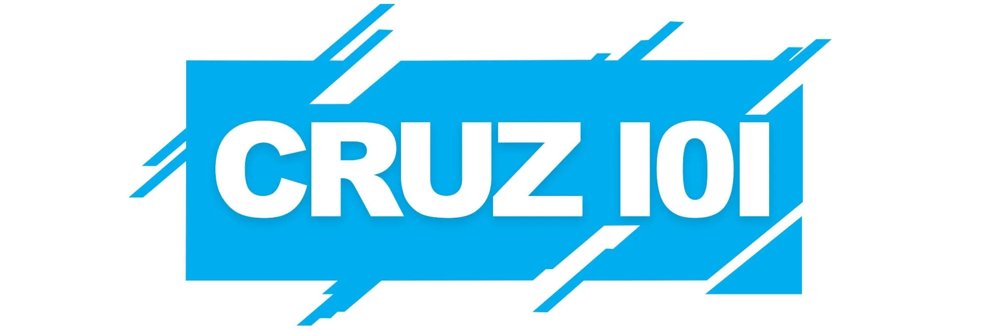 Blue graphic with white text saying 'CRUZ 101' in a bold font, with dynamic lines and shapes.