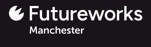 Logo of Futureworks Manchester with a black background and white text