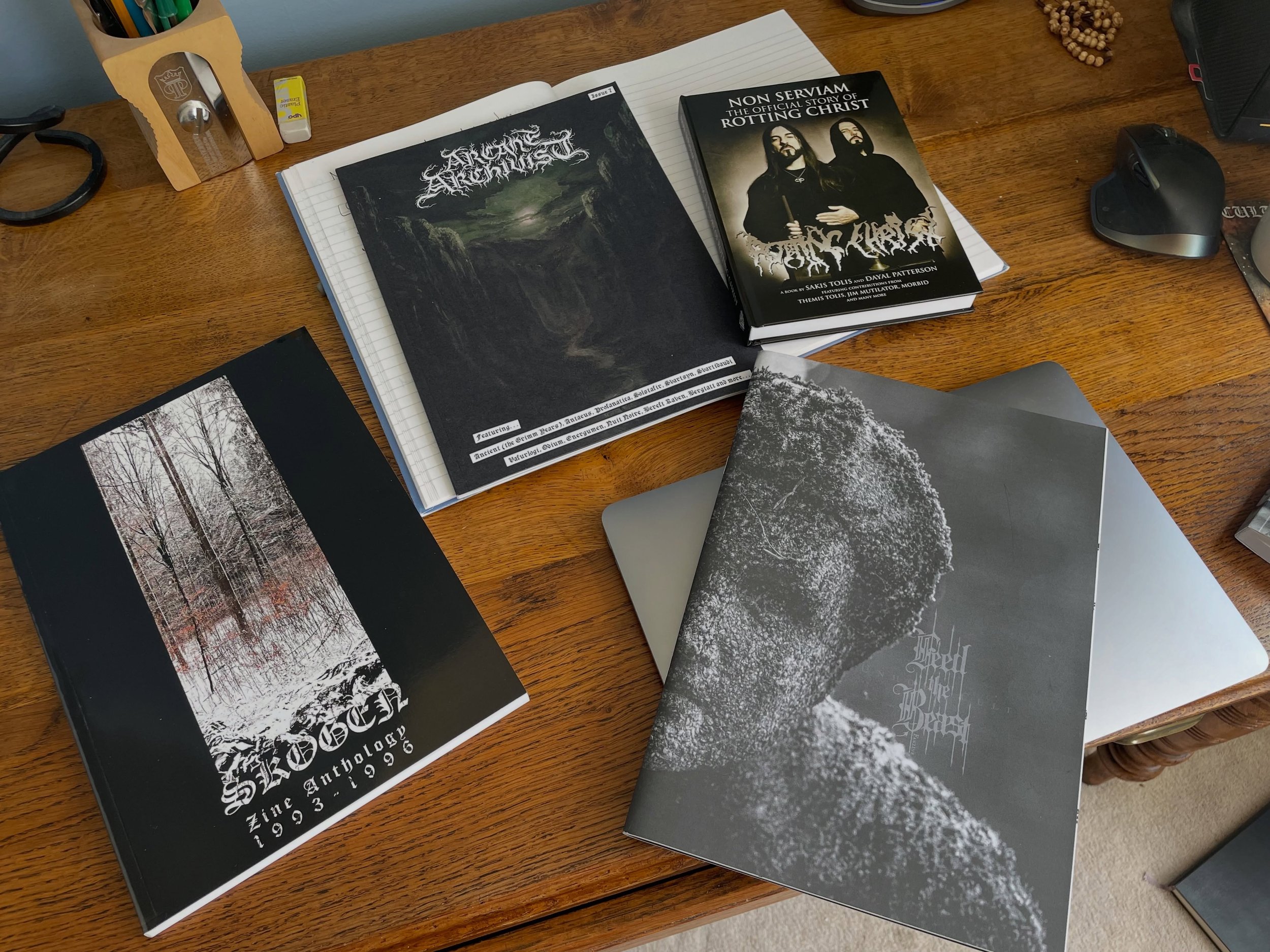Current writing!

The next few months sees a big push to complete my book, Black Metal Theology. So here are a few materials I&rsquo;ll be diving into, including an anthology of the classic black metal zine from 1993-1996, Skogen. 

Current word coun