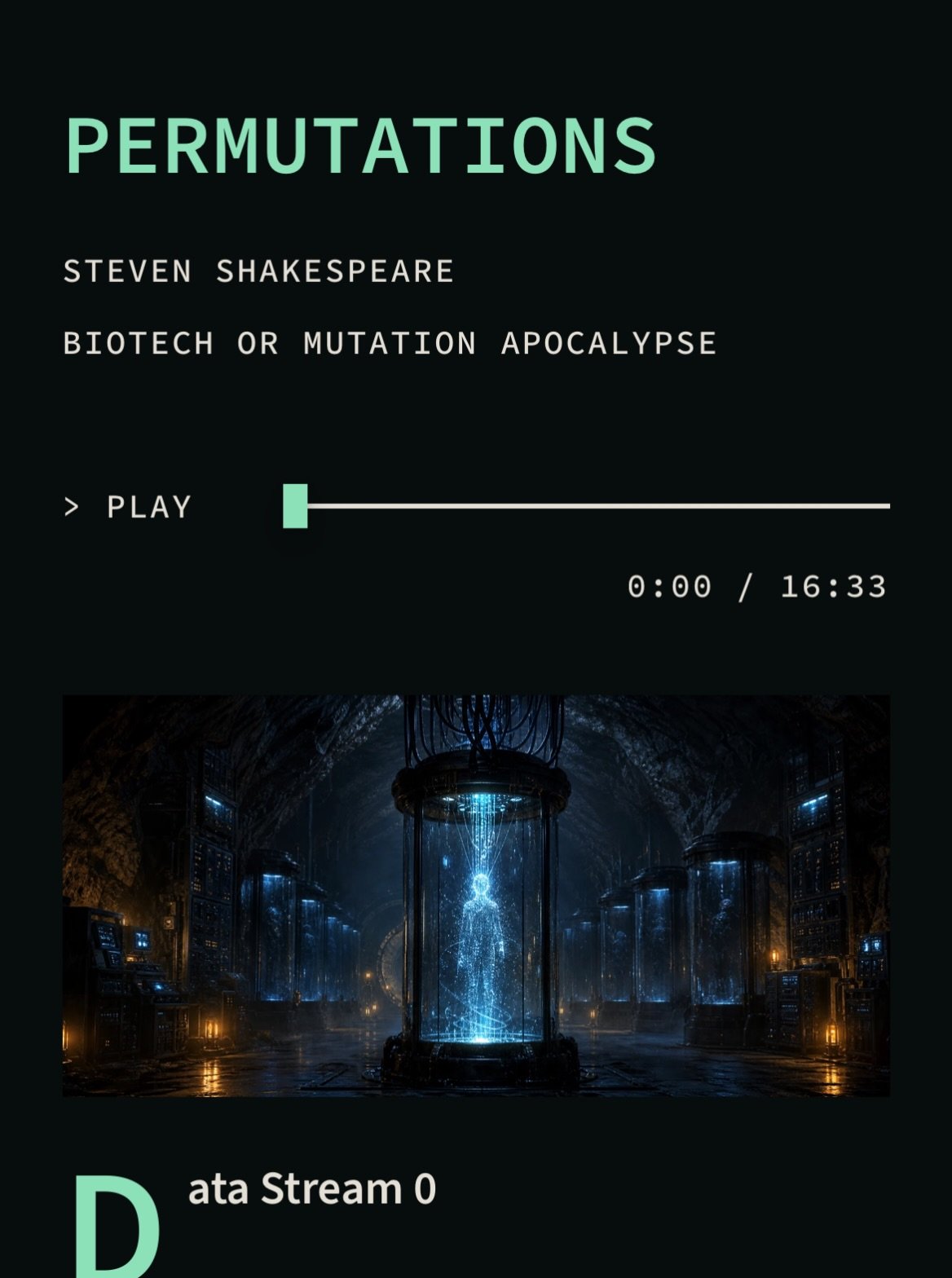I have short story, &lsquo;Permutations&rsquo;, published on the Ash Tales website here: https://ashtales.com/stories/permutations/

A dystopian tale of minds and bodies torn apart in a war over technology - and the strange meeting it makes possible.