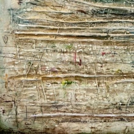 Caburn Triptych # 4 (1350 x 1350 px).jpg  Caburn Triptych 4 mixed media abstract landscape inspired by Mount Caburn South Downs textured blue and earth tones detail