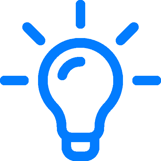 Blue lightbulb icon with rays around it. Showcasing Sales Consulting and consultation within SaaS sales