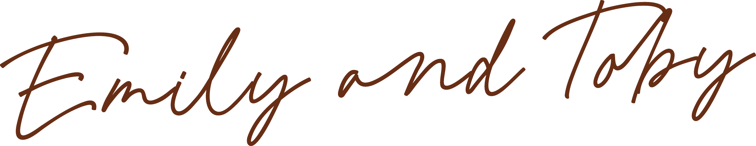 Text that says 'Emils and Topy' written in a cursive brown font.