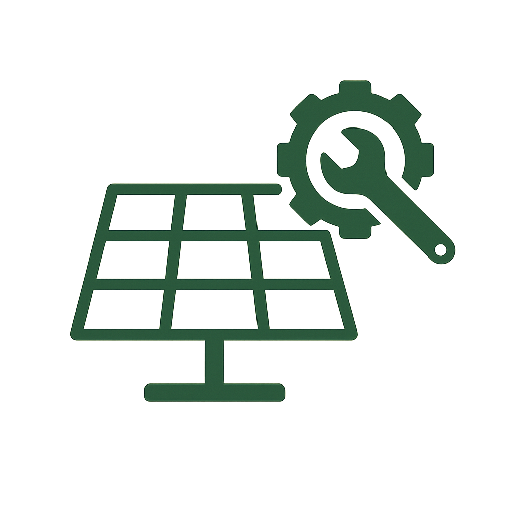 Illustration of a satellite, gear, and wrench, representing satellite maintenance or repair.