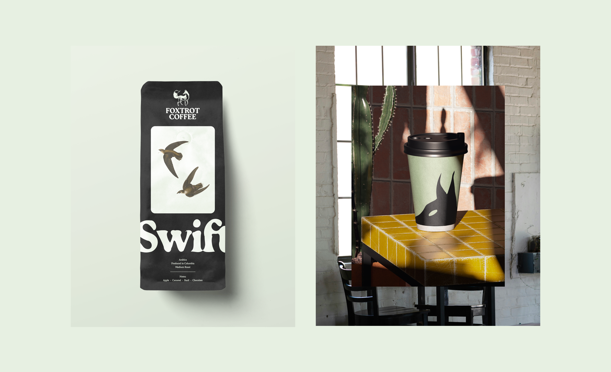 Coffee bag and cup branding