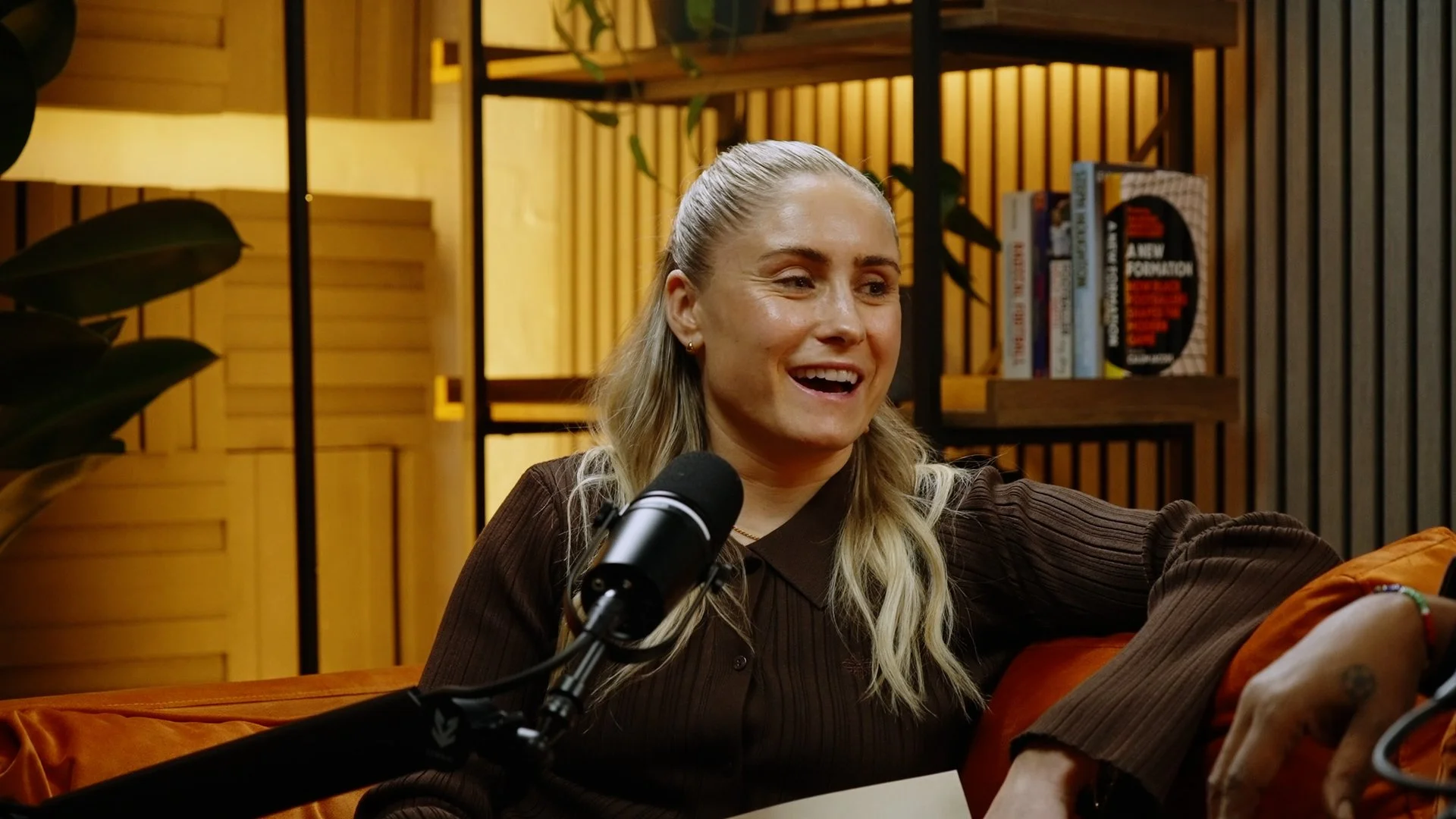 Footballer Steph Houghton on set for the recording of Crossways Podcast with Ian Wright