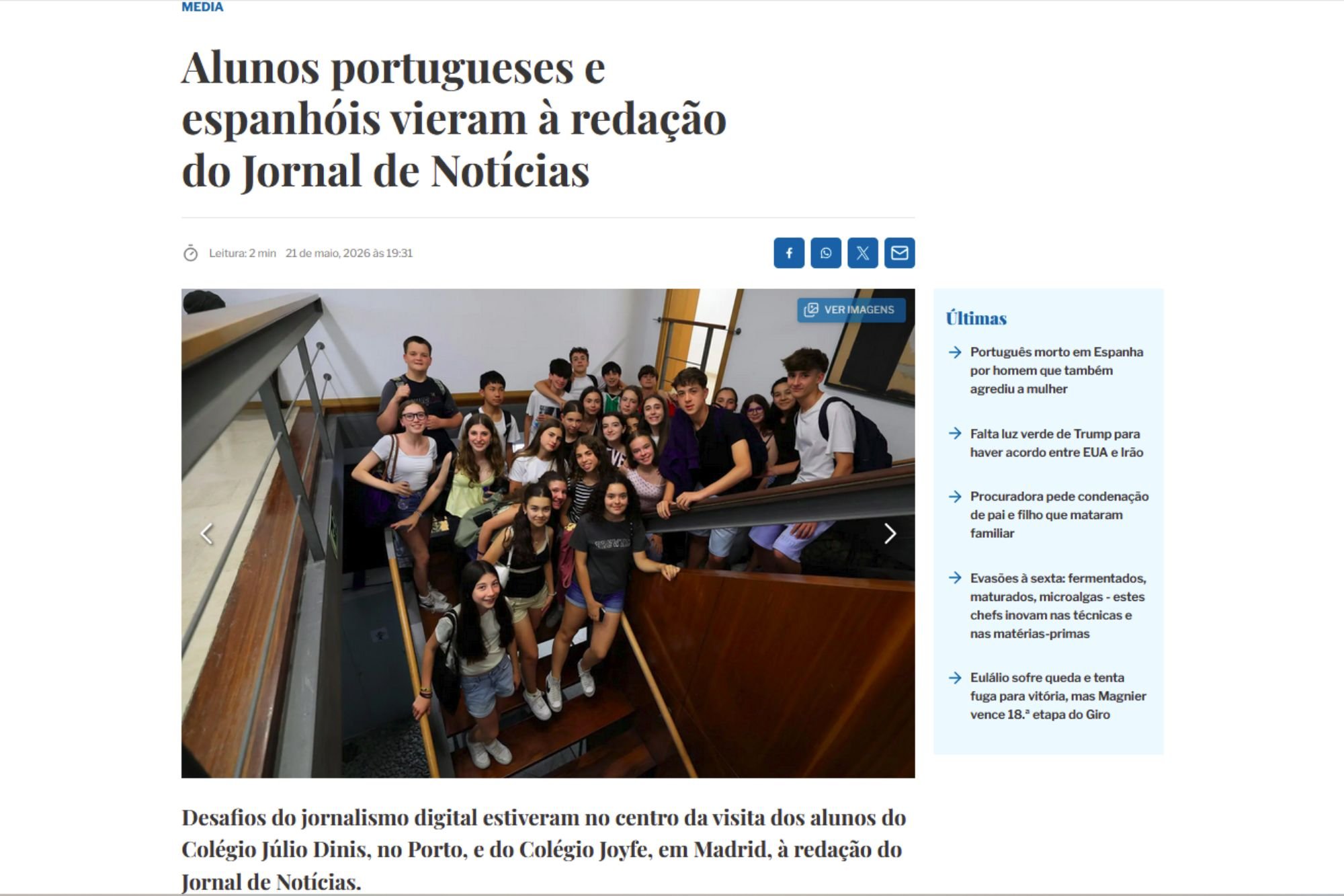 Alunos portugueses e espanhóis vieram à redação do Jornal de Notícias