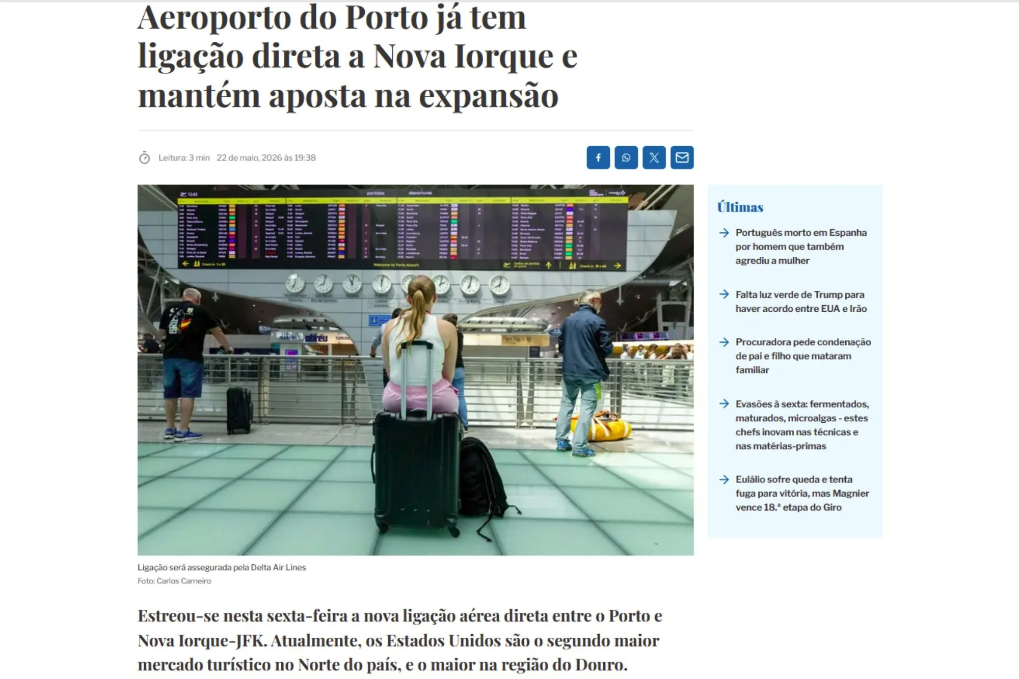 Aeroporto do Porto já tem ligação direta a Nova Iorque e mantém aposta na expansão