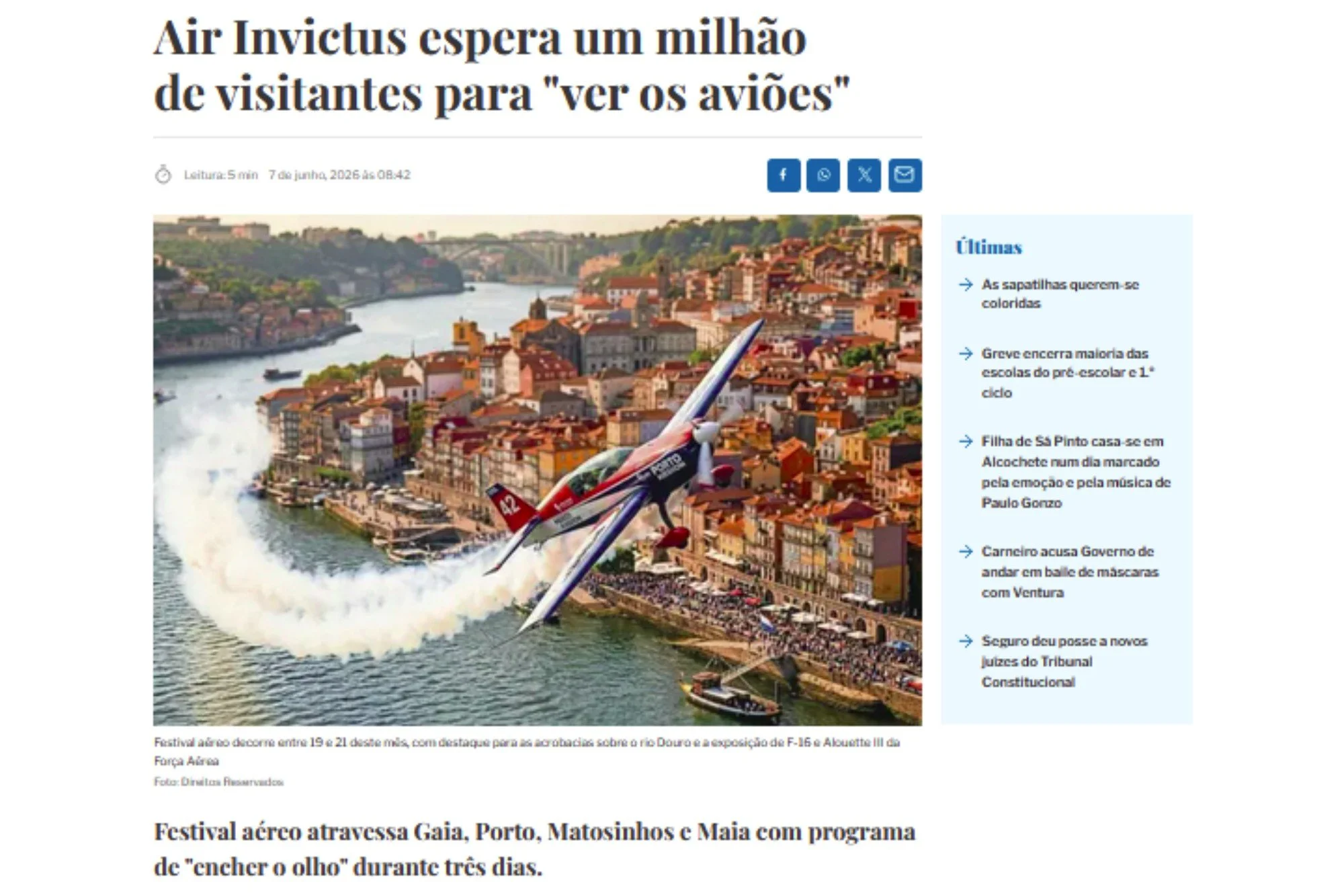 Air Invictus espera um milhão de visitantes para "ver os aviões" 
