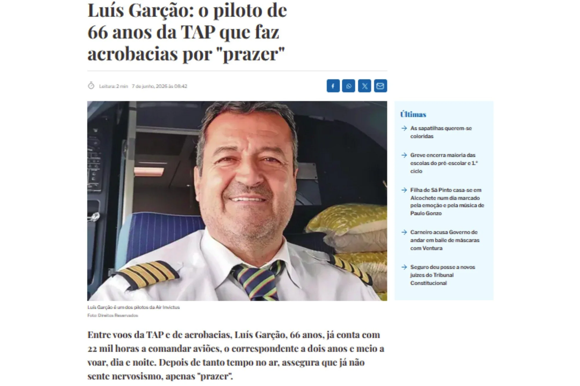 Luís Garção: o piloto de 66 anos da TAP que faz acrobacias por "prazer"