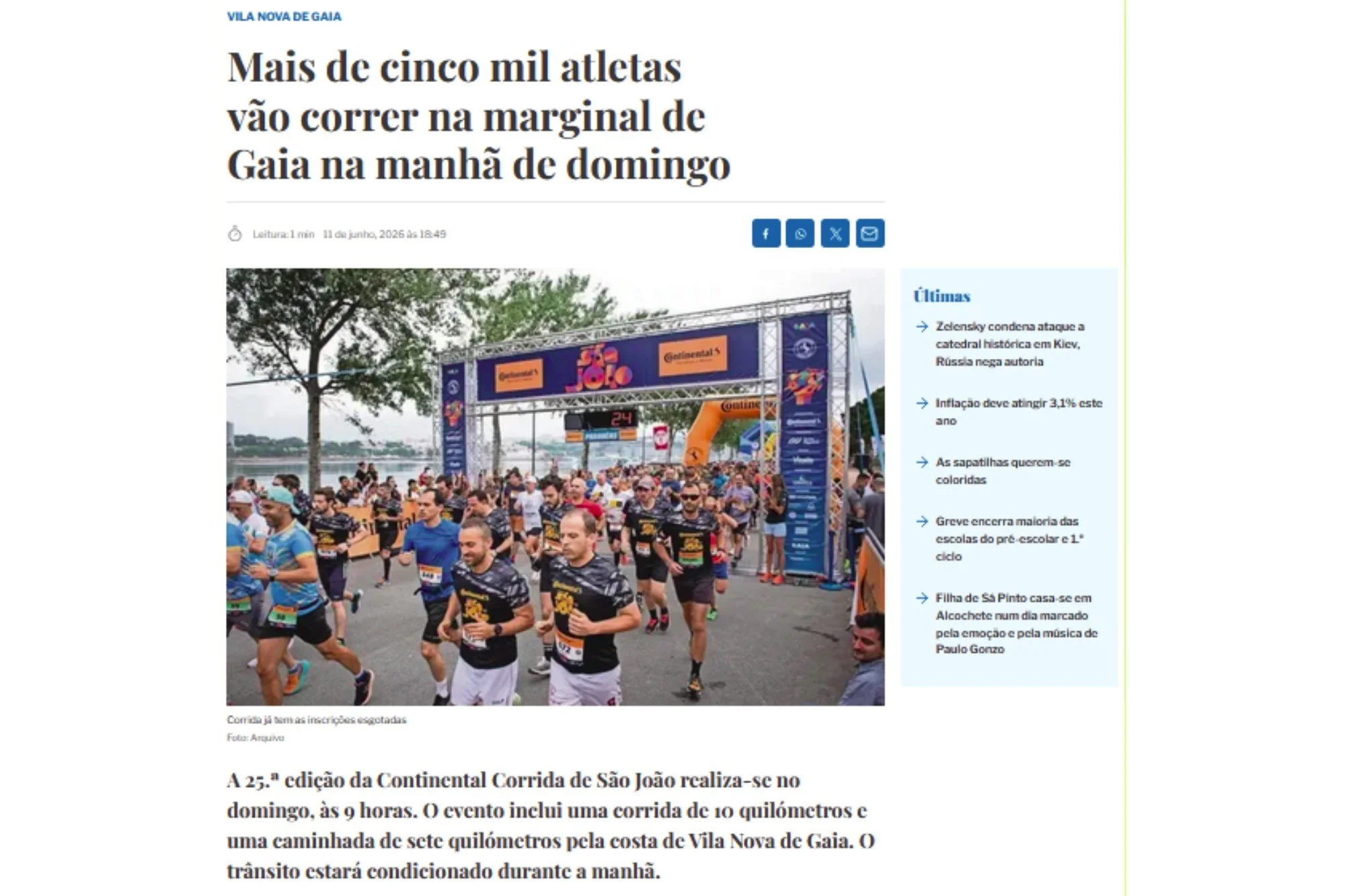 Mais de cinco mil atletas vão correr na marginal de Gaia na manhã de domingo
