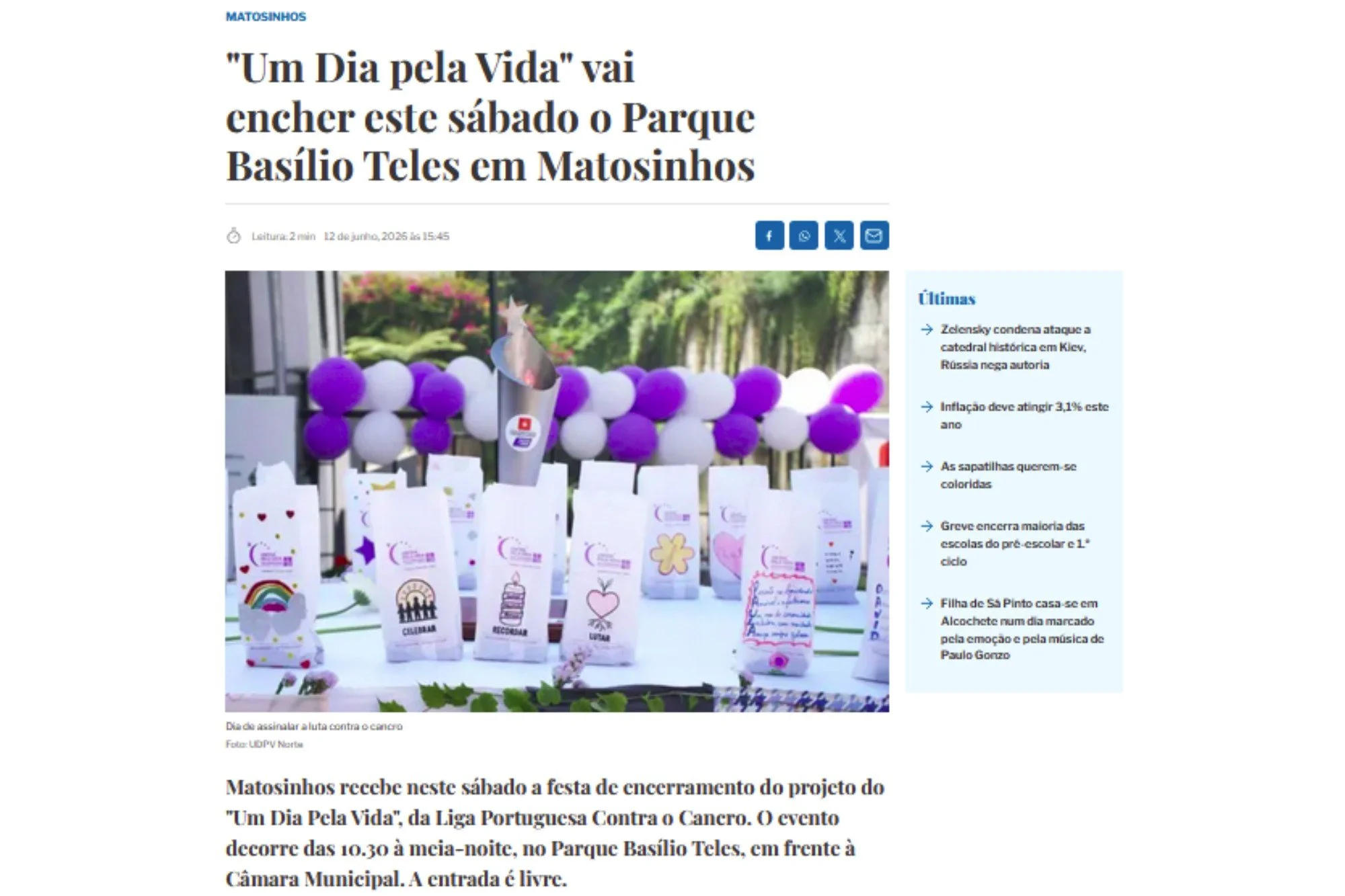 "Um Dia pela Vida" vai encher este sábado o Parque Basílio Teles em Matosinhos