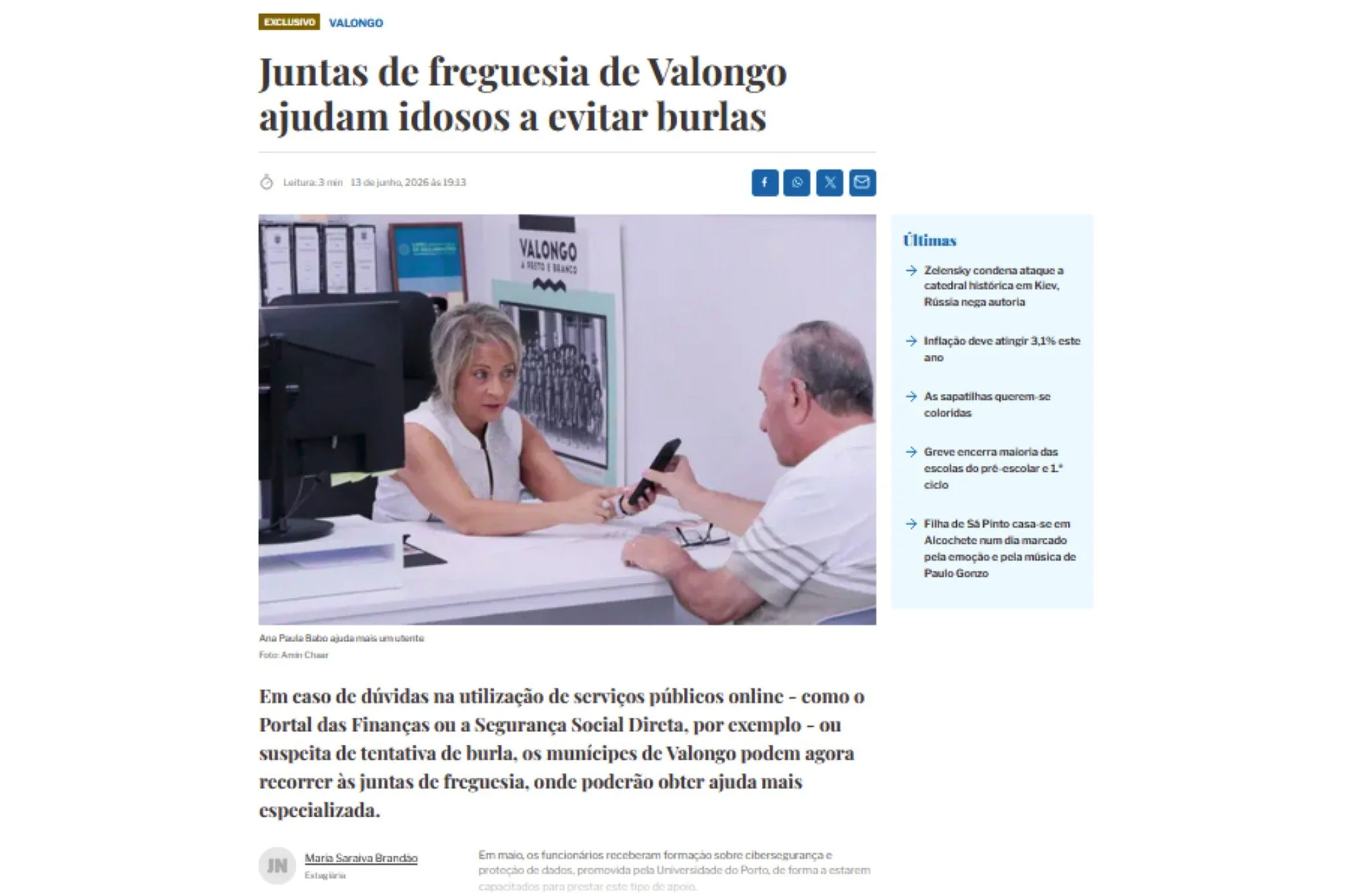 Juntas de freguesia de Valongo ajudam idosos a evitar burlas