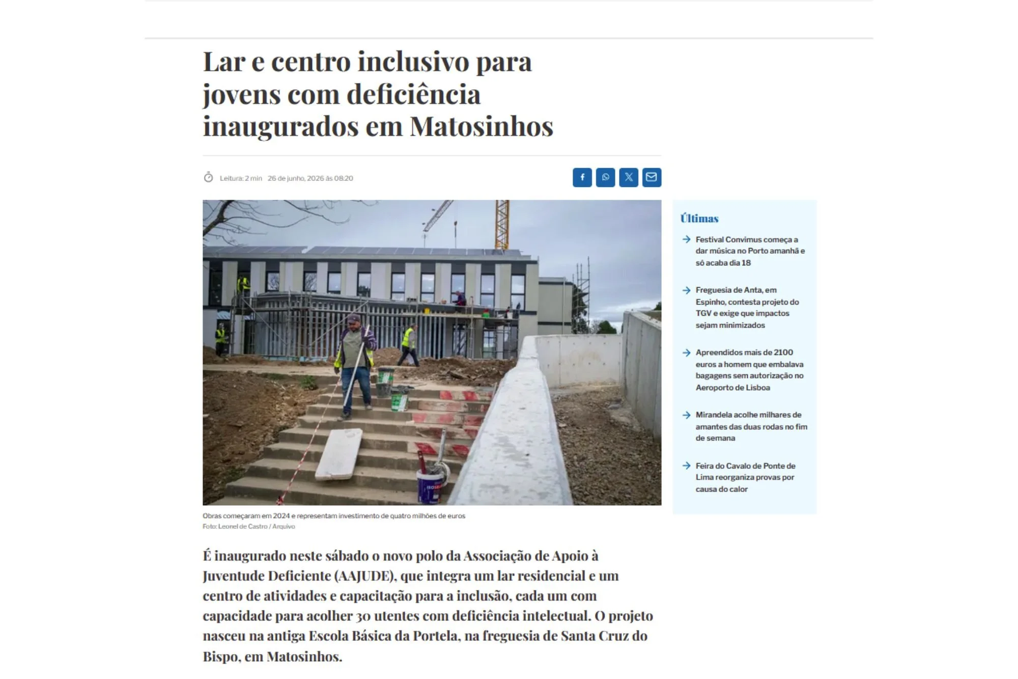 Lar e centro inclusivo para jovens com deficiência inaugurados em Matosinhos