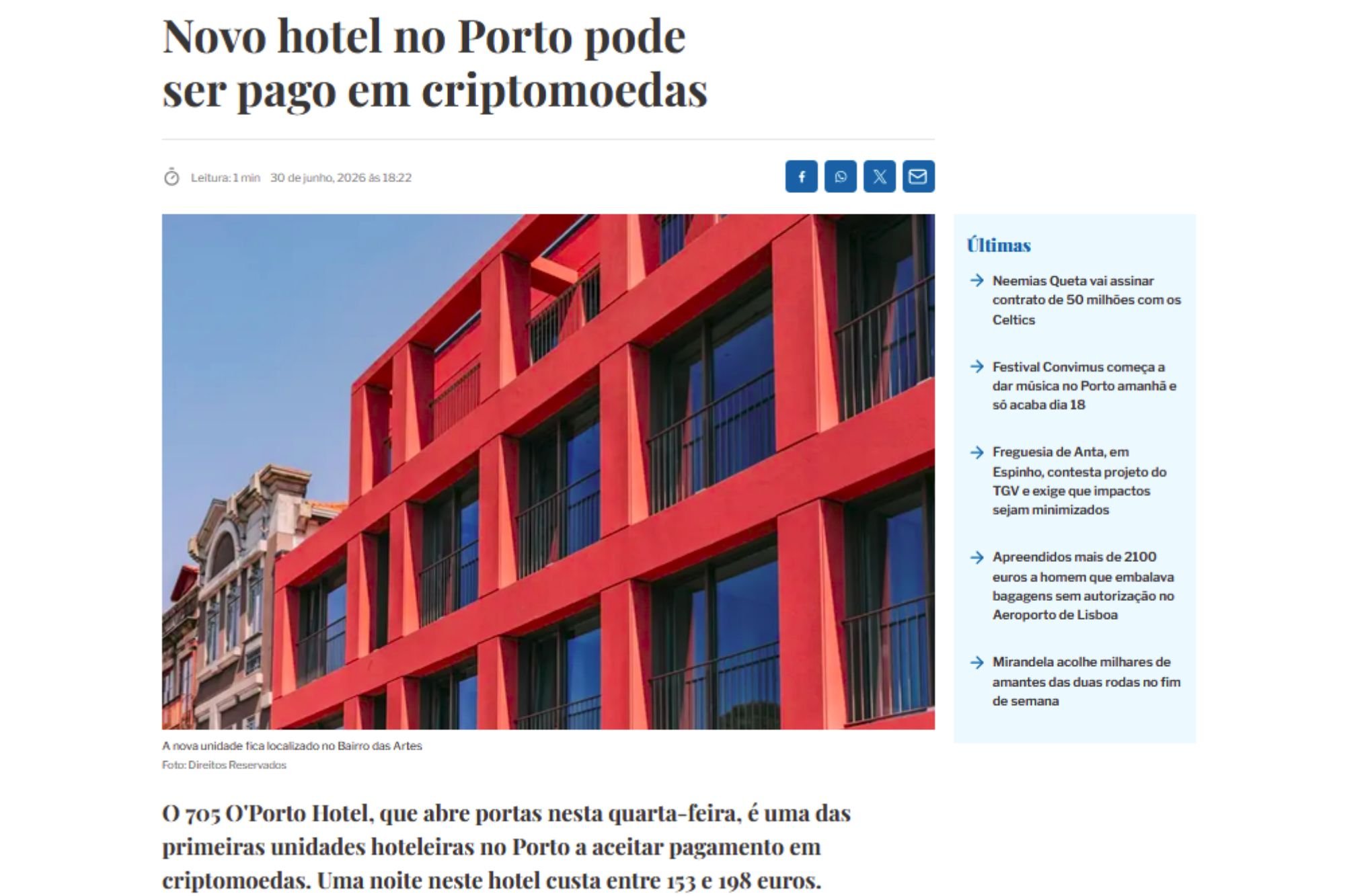 Novo hotel no Porto pode ser pago em criptomoedas