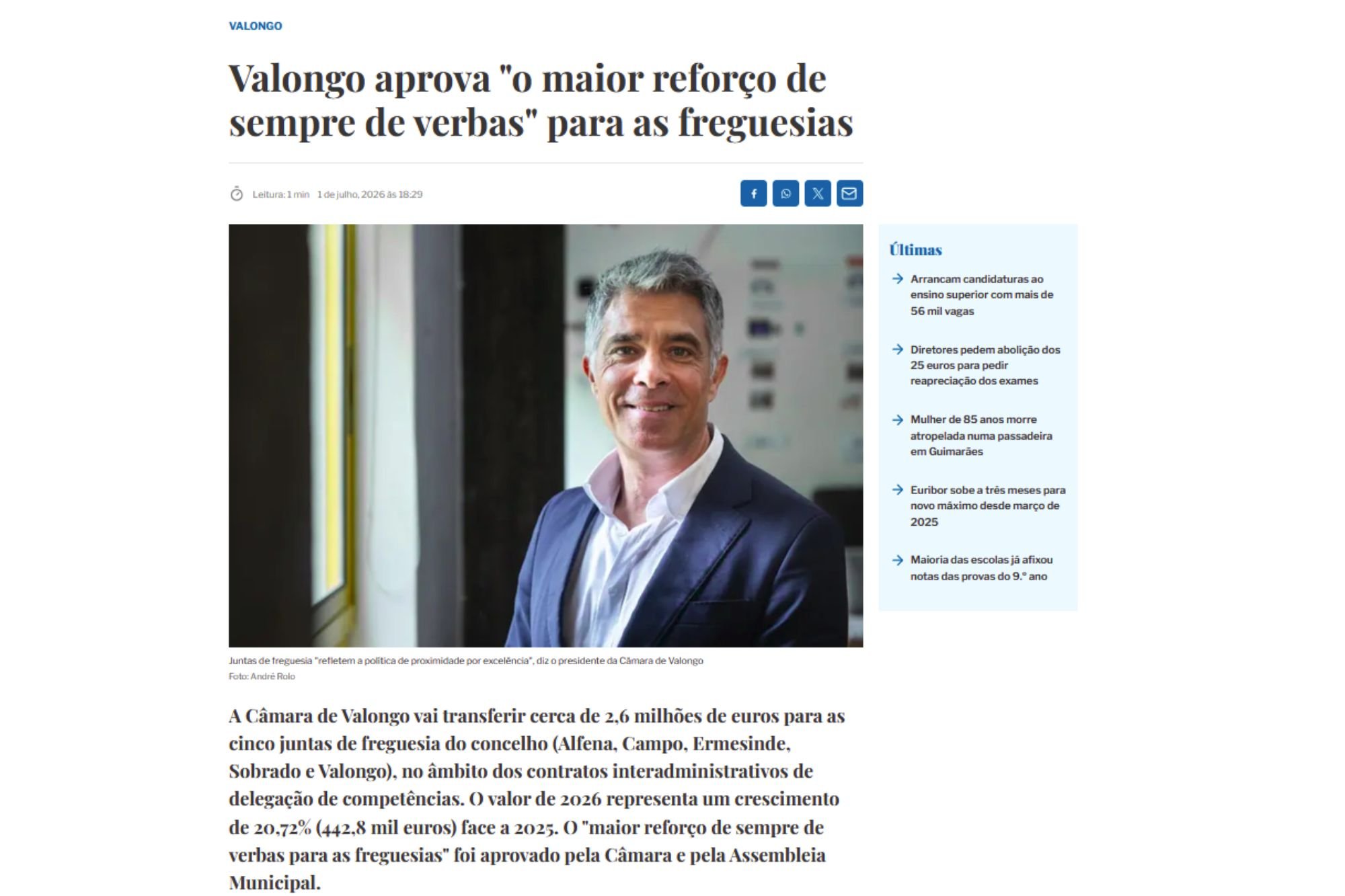 Valongo aprova "o maior reforço de sempre de verbas" para as freguesias