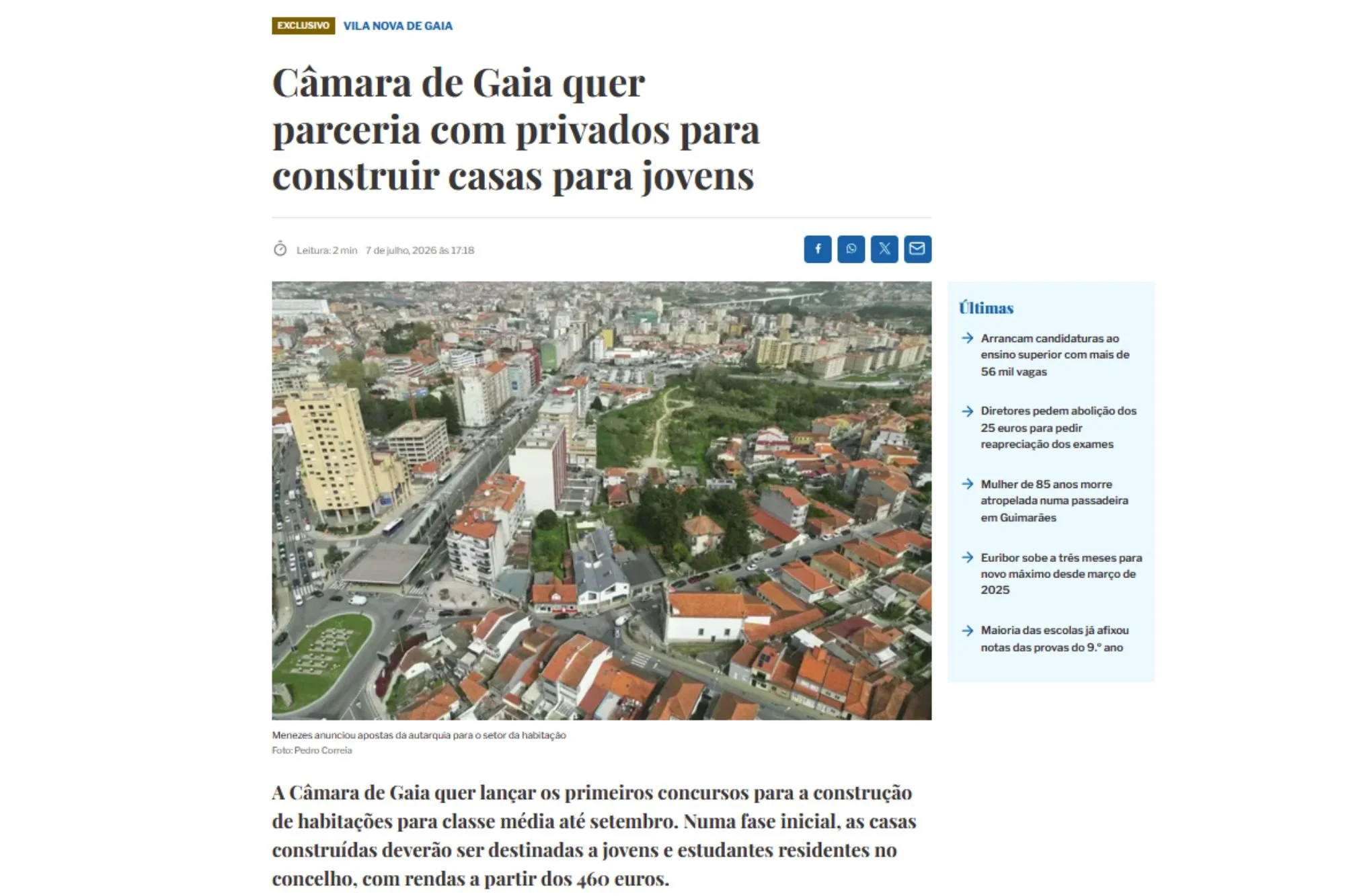 Câmara de Gaia quer parceria com privados para construir casas para jovens