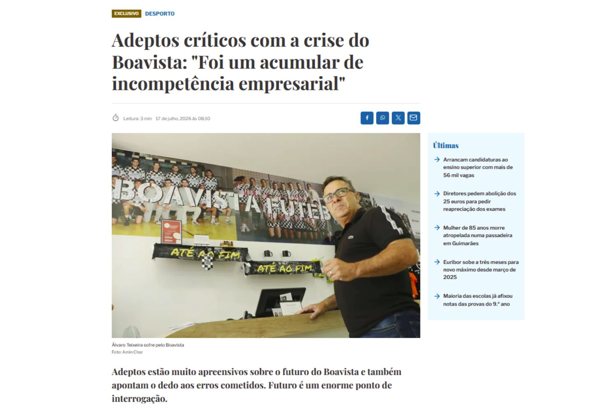 Adeptos críticos com a crise do Boavista: "Foi um acumular de incompetência empresarial"