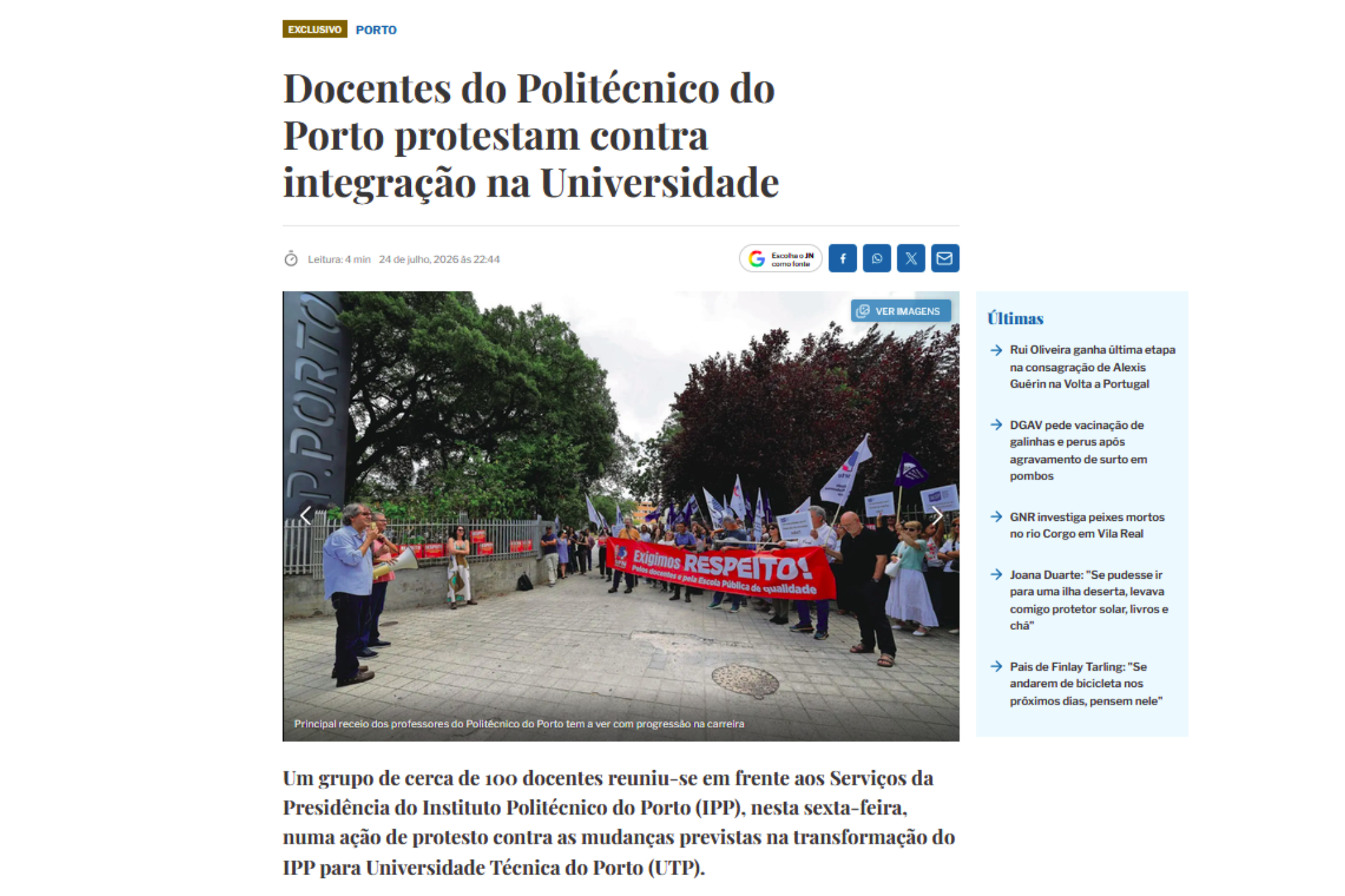 Docentes do Politécnico do Porto protestam contra integração na Universidade