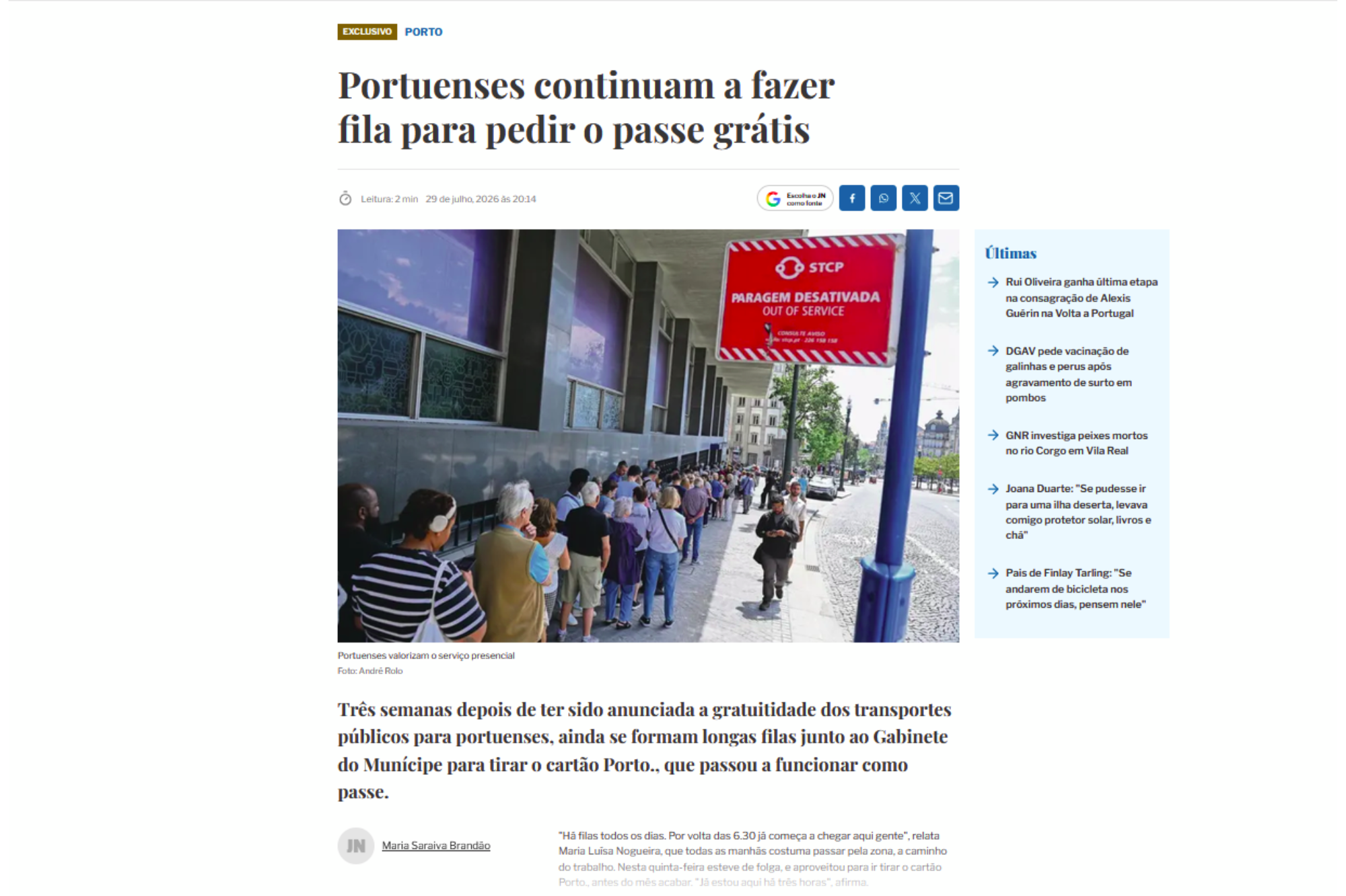 Portuenses continuam a fazer fila para pedir o passe grátis