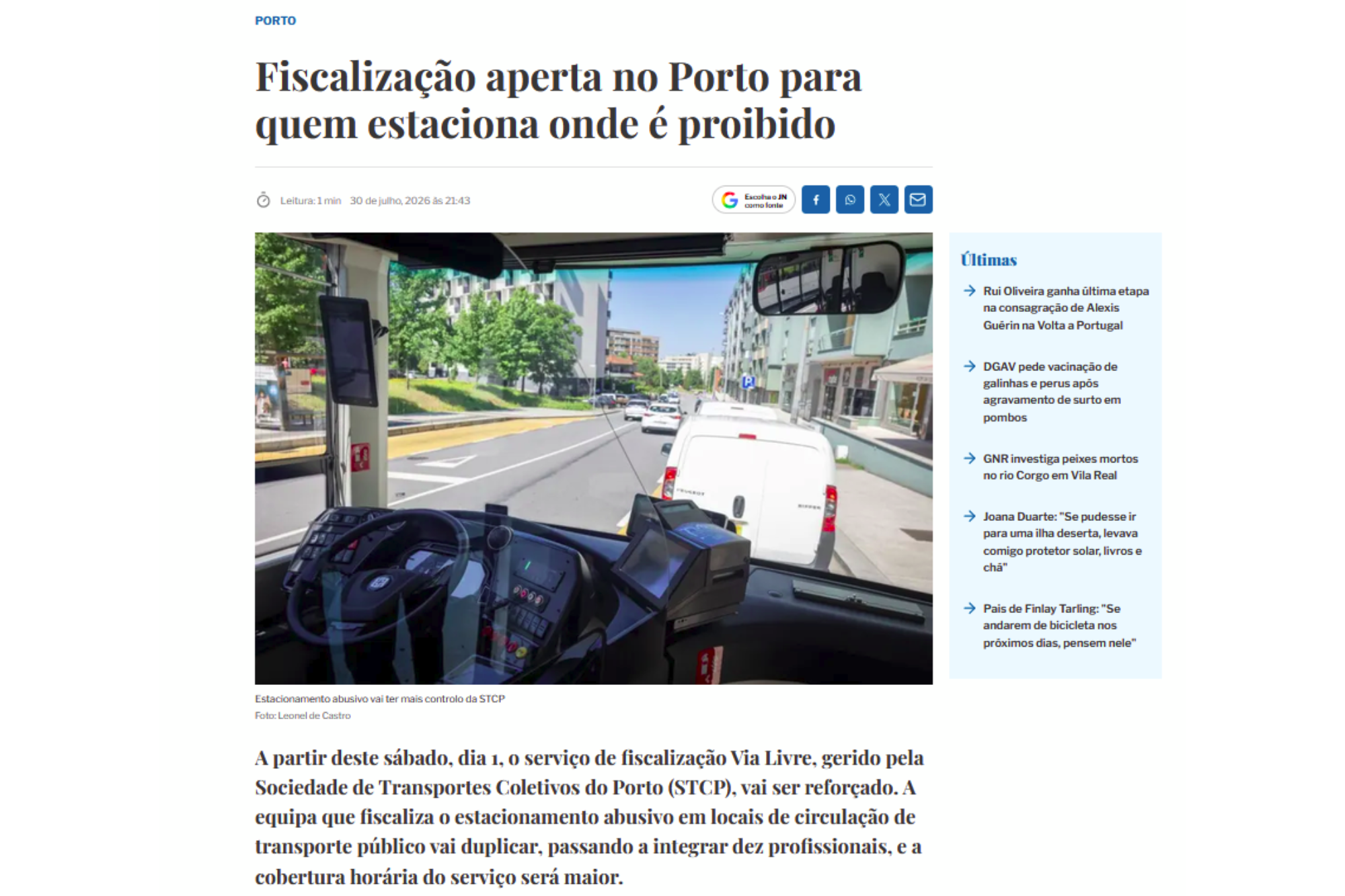 Fiscalização aperta no Porto para quem estaciona onde é proibido