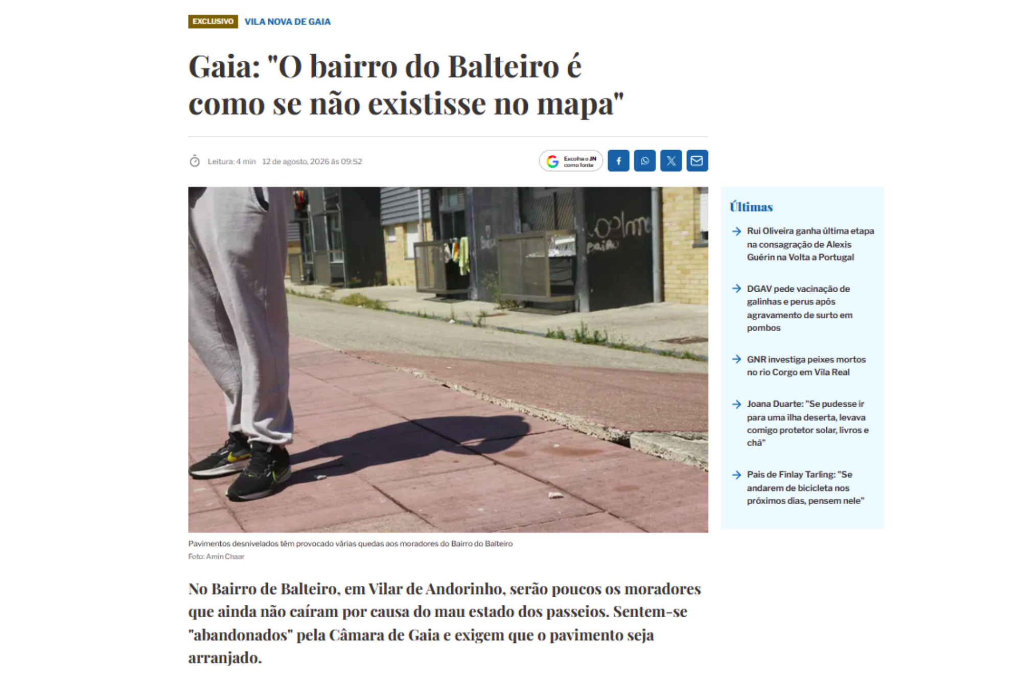 "O bairro do Balteiro é como se não existisse no mapa"