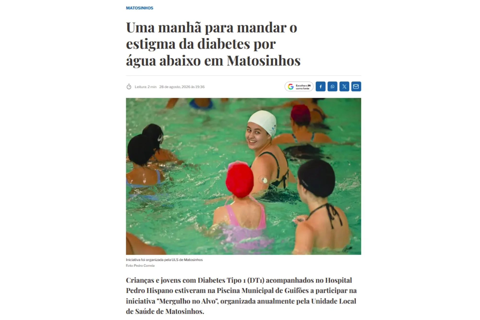 Diabetes Tipo 1: Uma manhã para mandar o estigma por água abaixo em Matosinhos