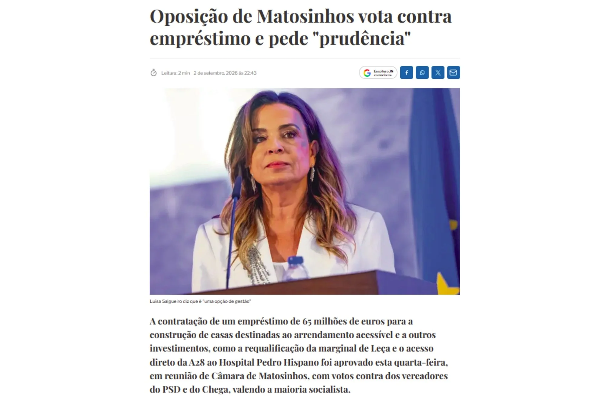 Oposição de Matosinhos vota contra empréstimo e pede "prudência"