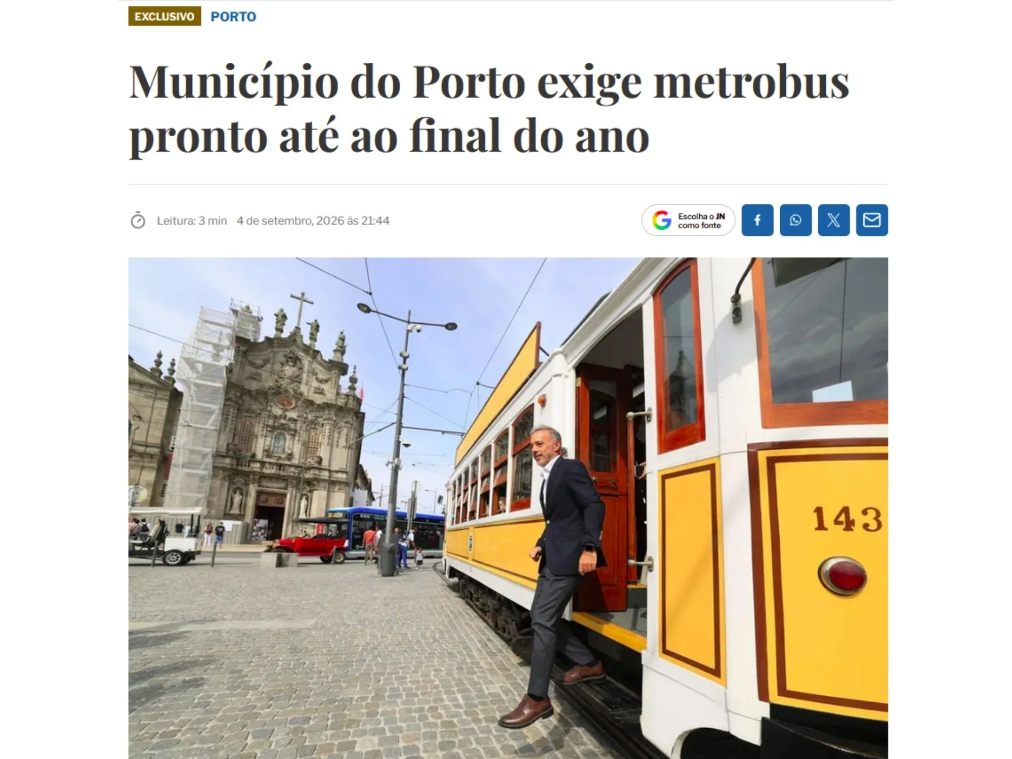 Município do Porto exige metrobus pronto até ao final do ano