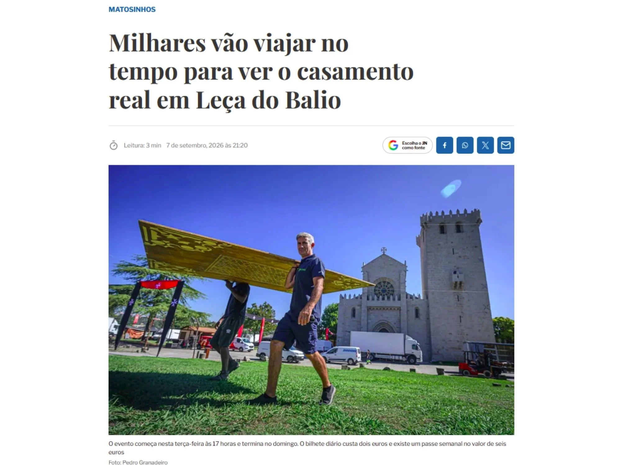 Milhares vão viajar no tempo para ver o casamento real em Leça do Balio