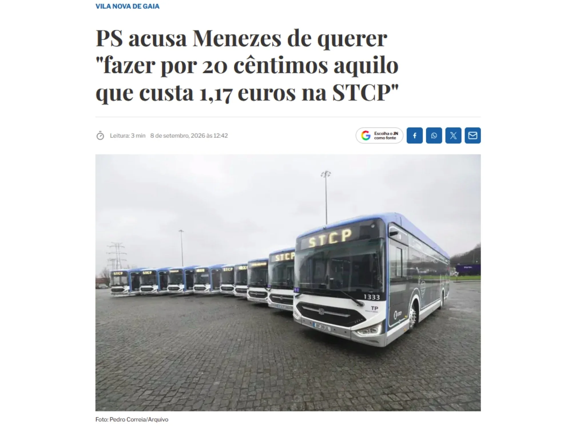 PS Gaia acusa Menezes de querer "fazer por 20 cêntimos aquilo que custa 1,17 euros na STCP"
