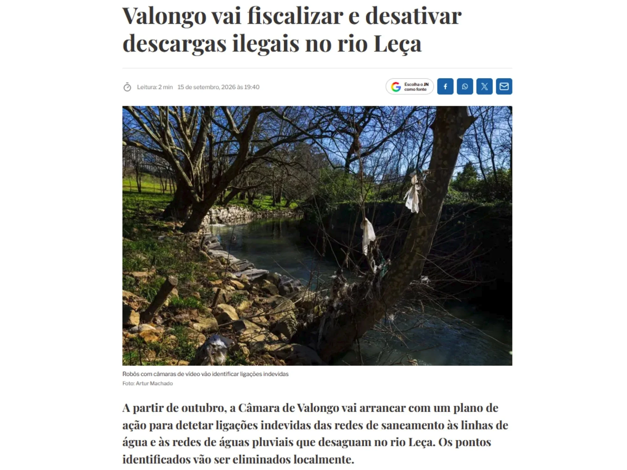 Valongo vai fiscalizar e desativar descargas ilegais no rio Leça