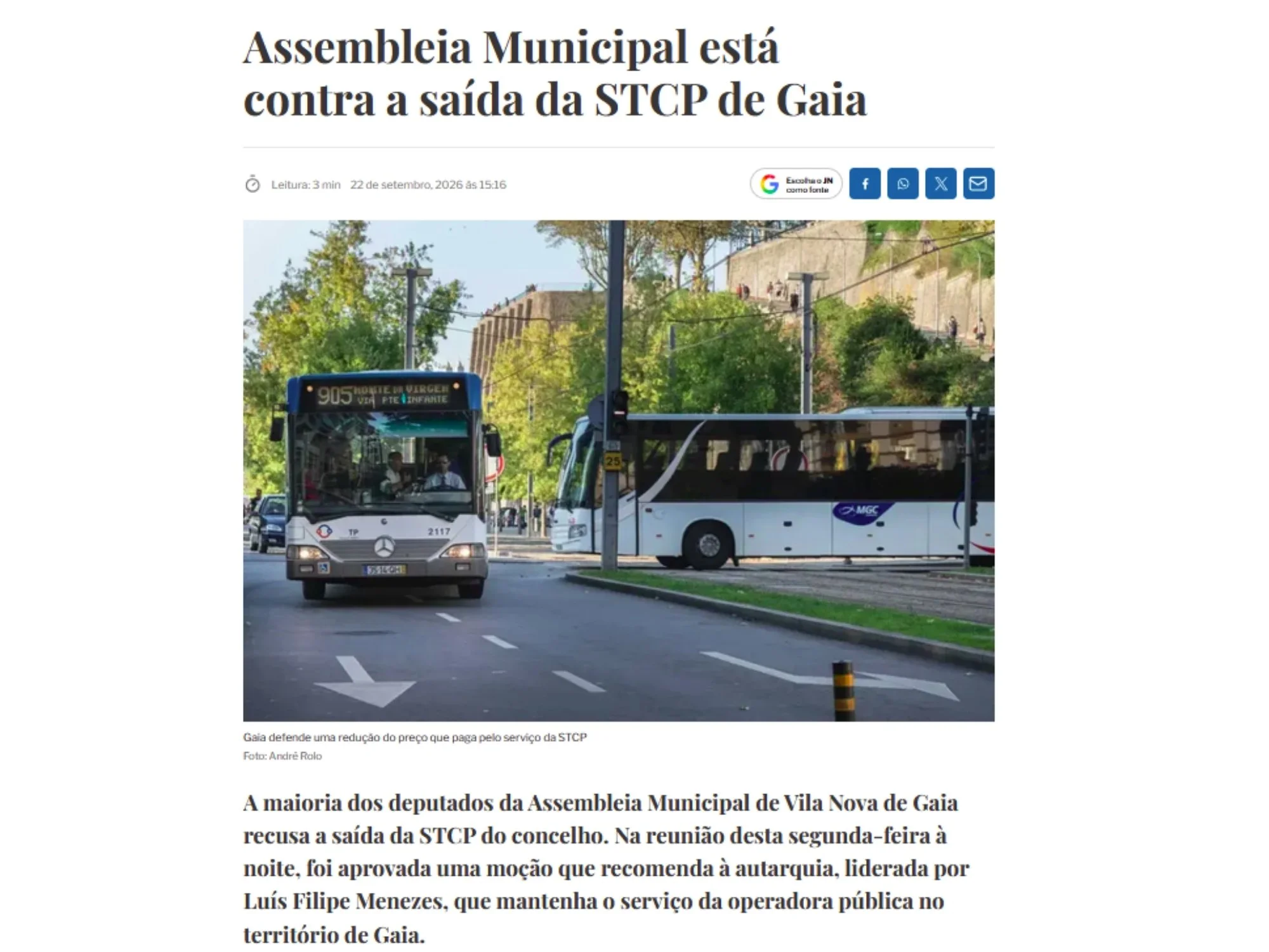 Assembleia Municipal está contra a saída da STCP de Gaia