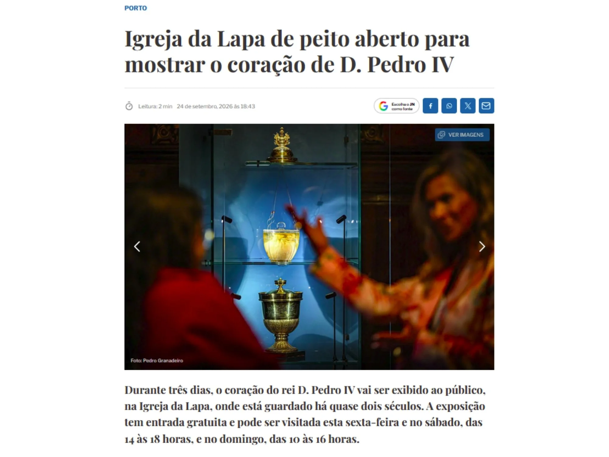 Igreja da Lapa de peito aberto para mostrar o coração de D. Pedro IV