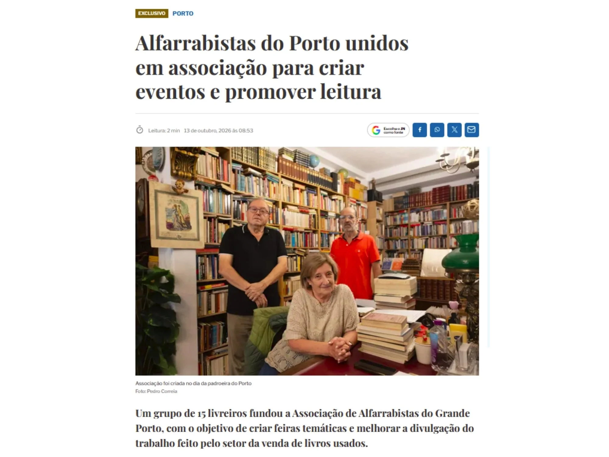 Alfarrabistas do Porto unidos em associação para criar eventos e promover leitura