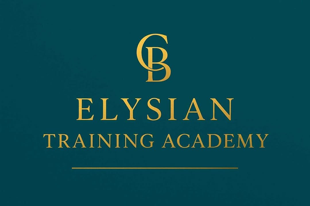 Logo for Elysian Training Academy in gold text on a dark teal background.
