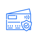 Icon of a credit card with a shield symbol indicating security or protection.