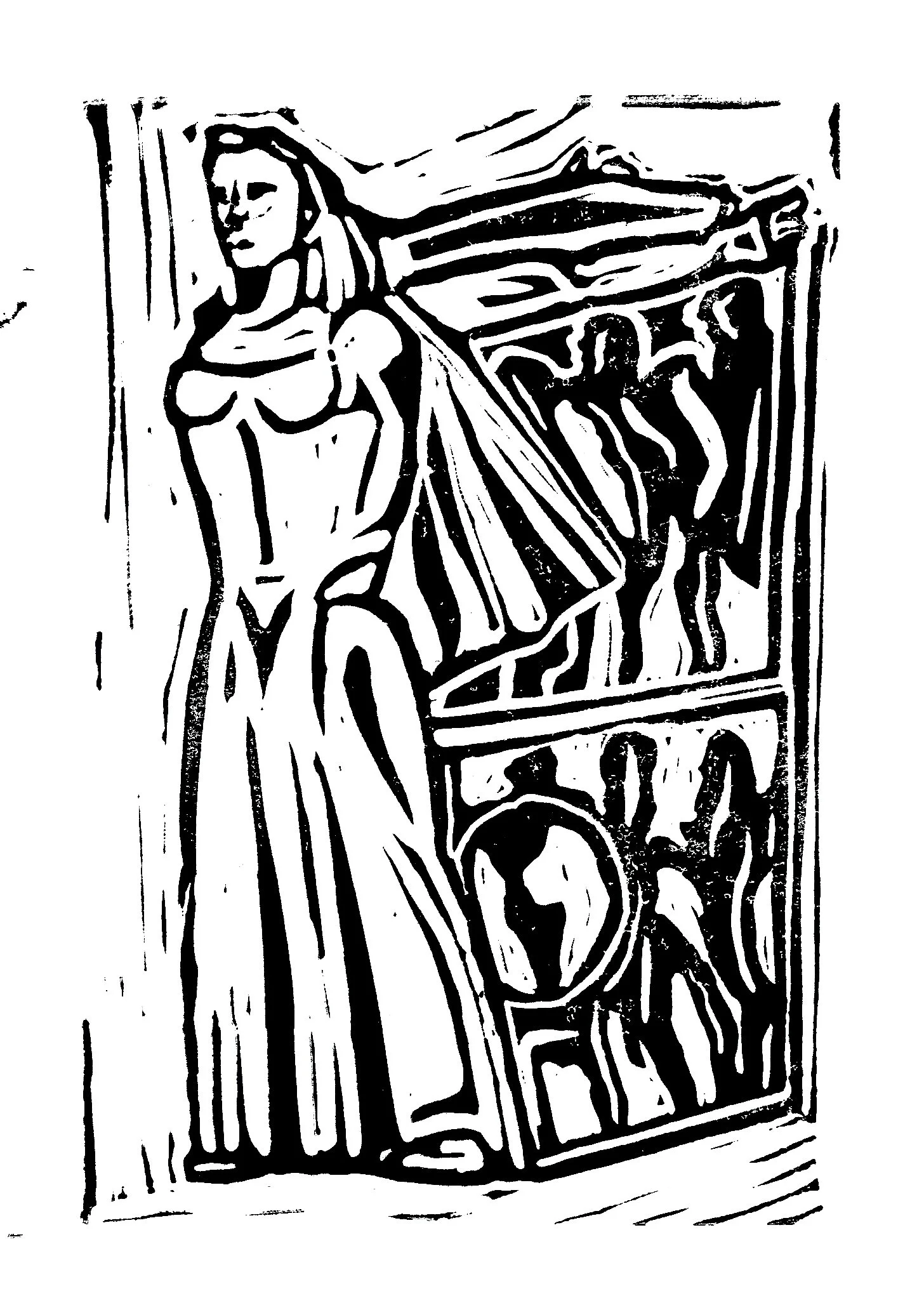 No. 9, Monument to Fallen Fighters of the National Revolution 1941 - 1945, Original Monument by Jovan Krathovil, Zemun, Belgrade, Serbia, 1954. Printed lino cut.