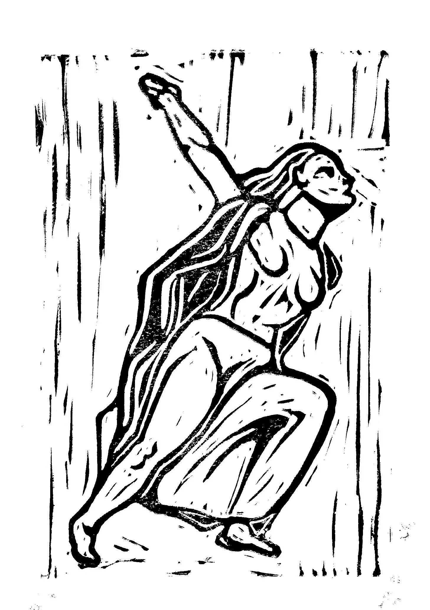 No. 1, Monument to the Worker's Movement, Original Monument by Lojze Dolinar Kranj, Slovenia, 1961. Printed lino cut.