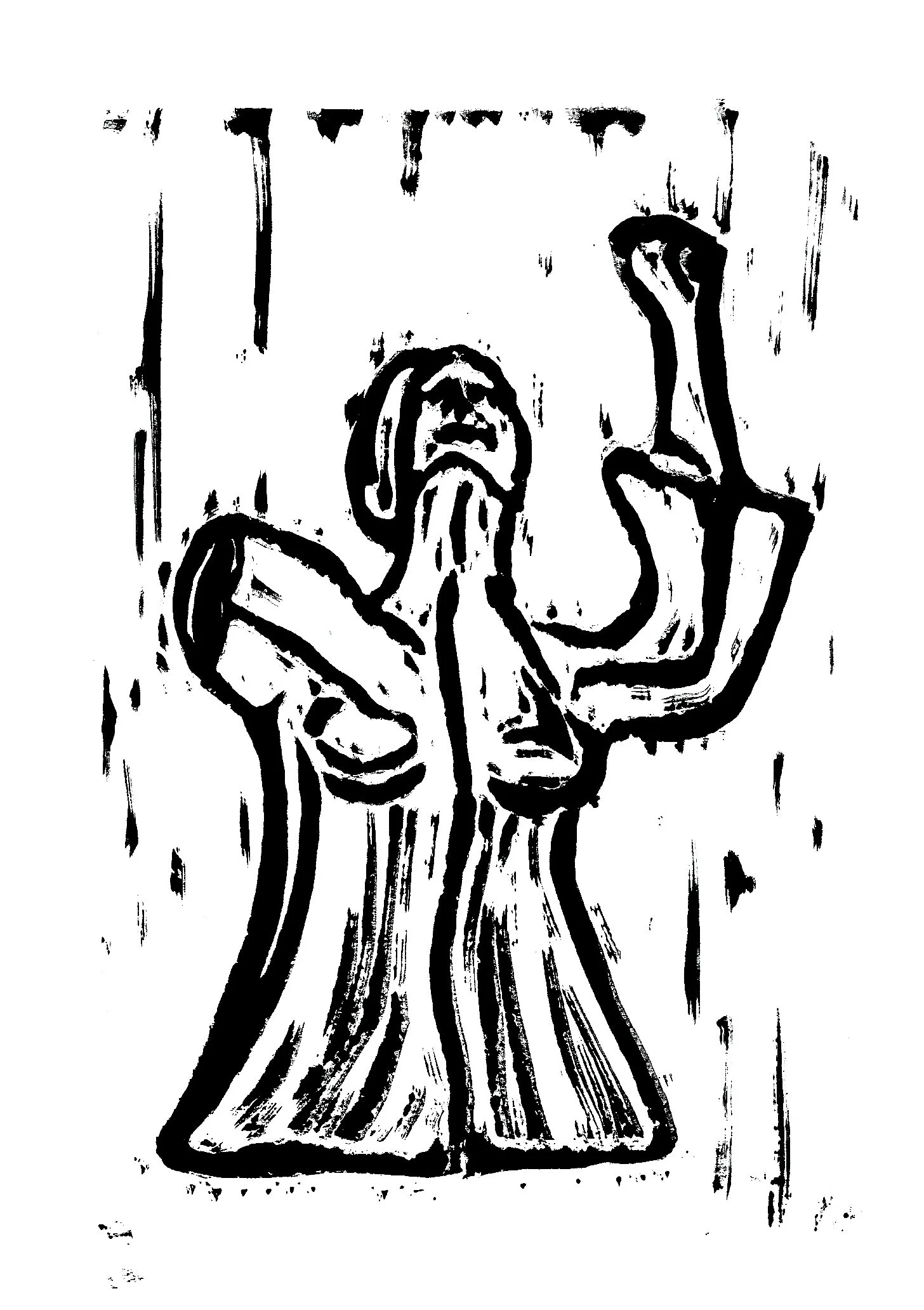 No. 2, Monument to Women Fighters and Victims, Original Monument by Alija Kučukalić Vraca Memorial Park, Sarajevo, Bosnia & Herzegovina. Printed lino cut.