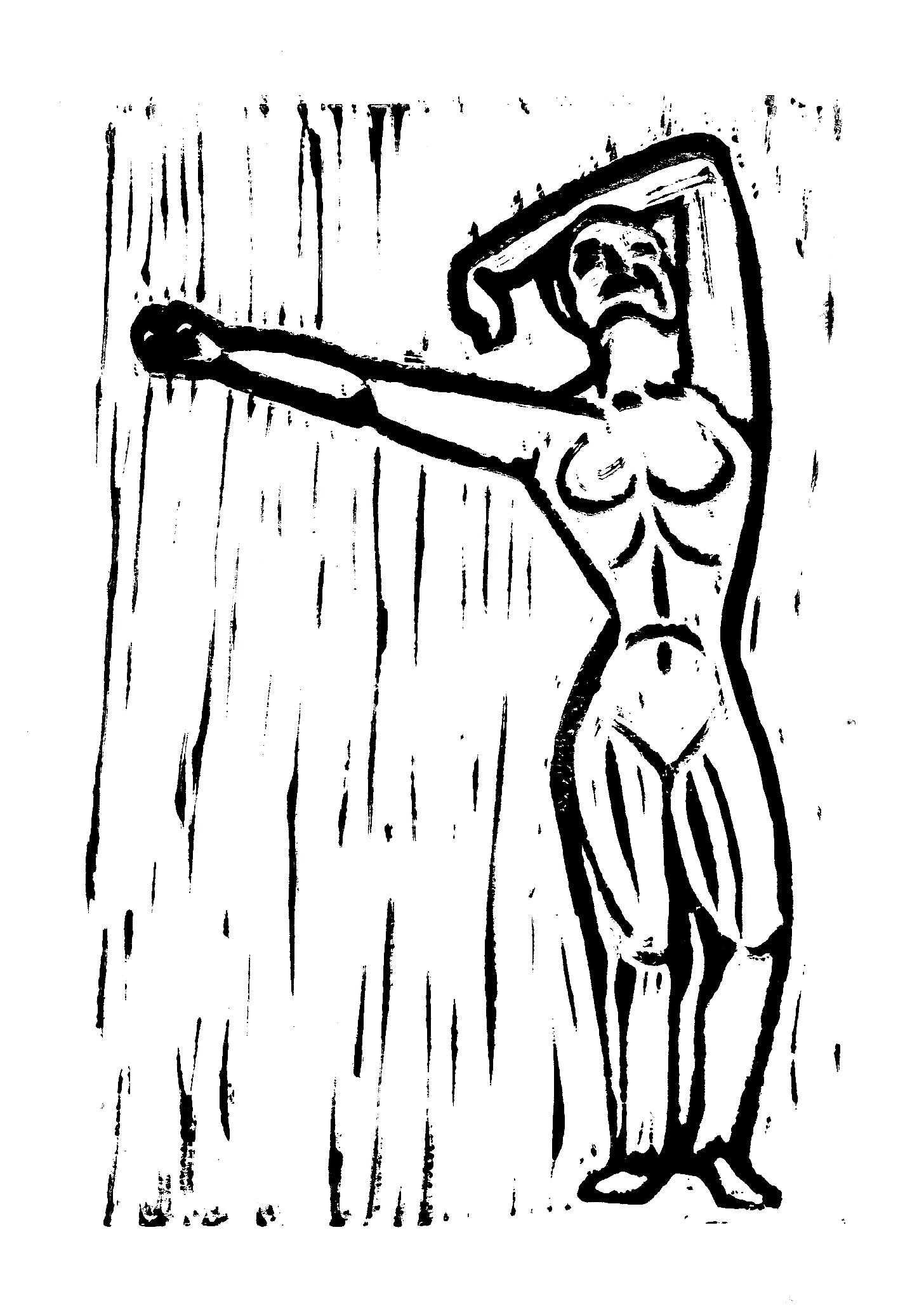 No. 3, Monument to Executed Youth, Original Monument by Drago Ðurović, Jastreb, Montenegro, 1959. Printed lino cut.