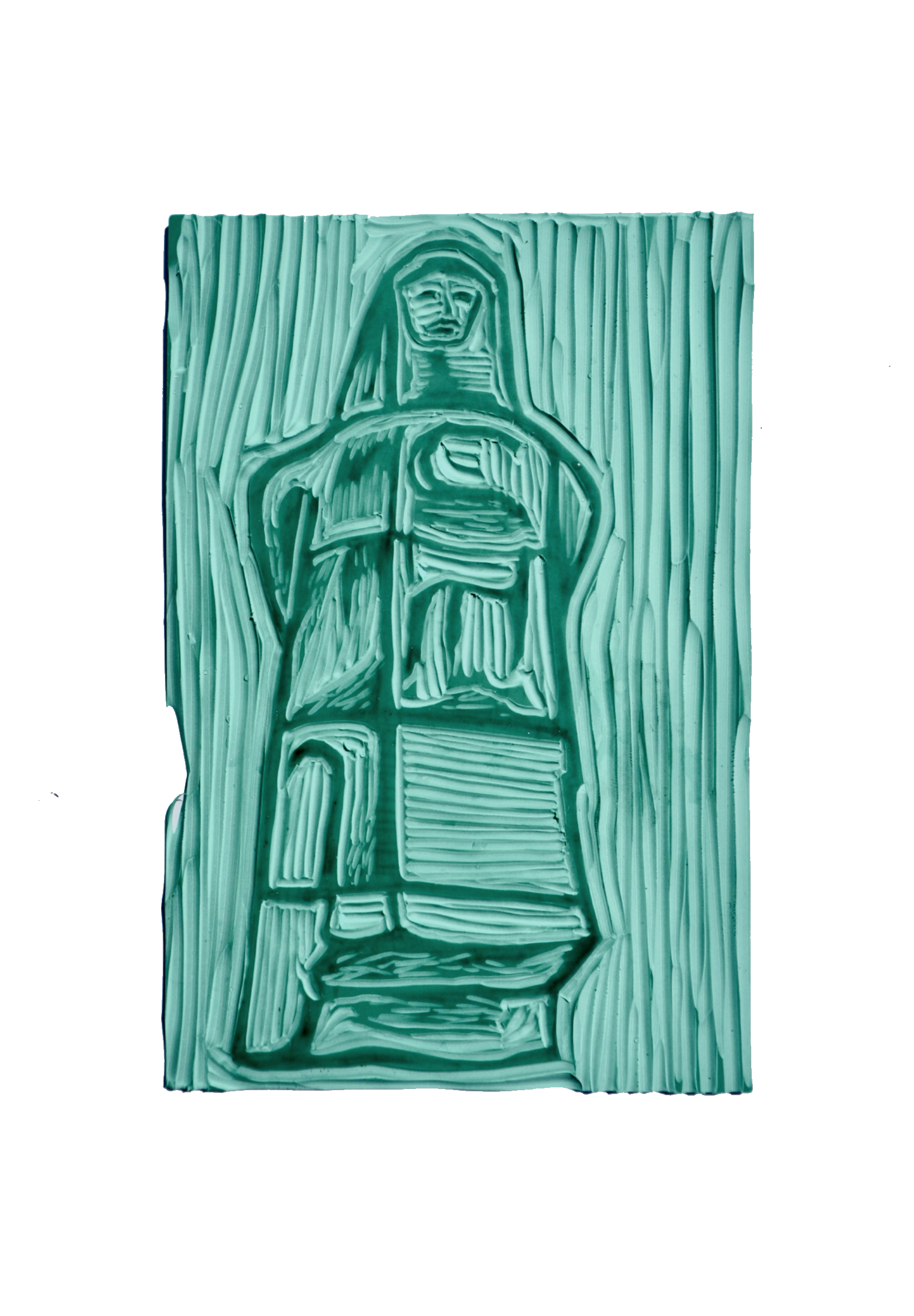 No. 5, Monument of People's Revolution in Kumanovo, Original Monument by Jordan and Iskra Grabuloska, Kumanovo, North Macedonia, 1974. Unprinted lino cut.