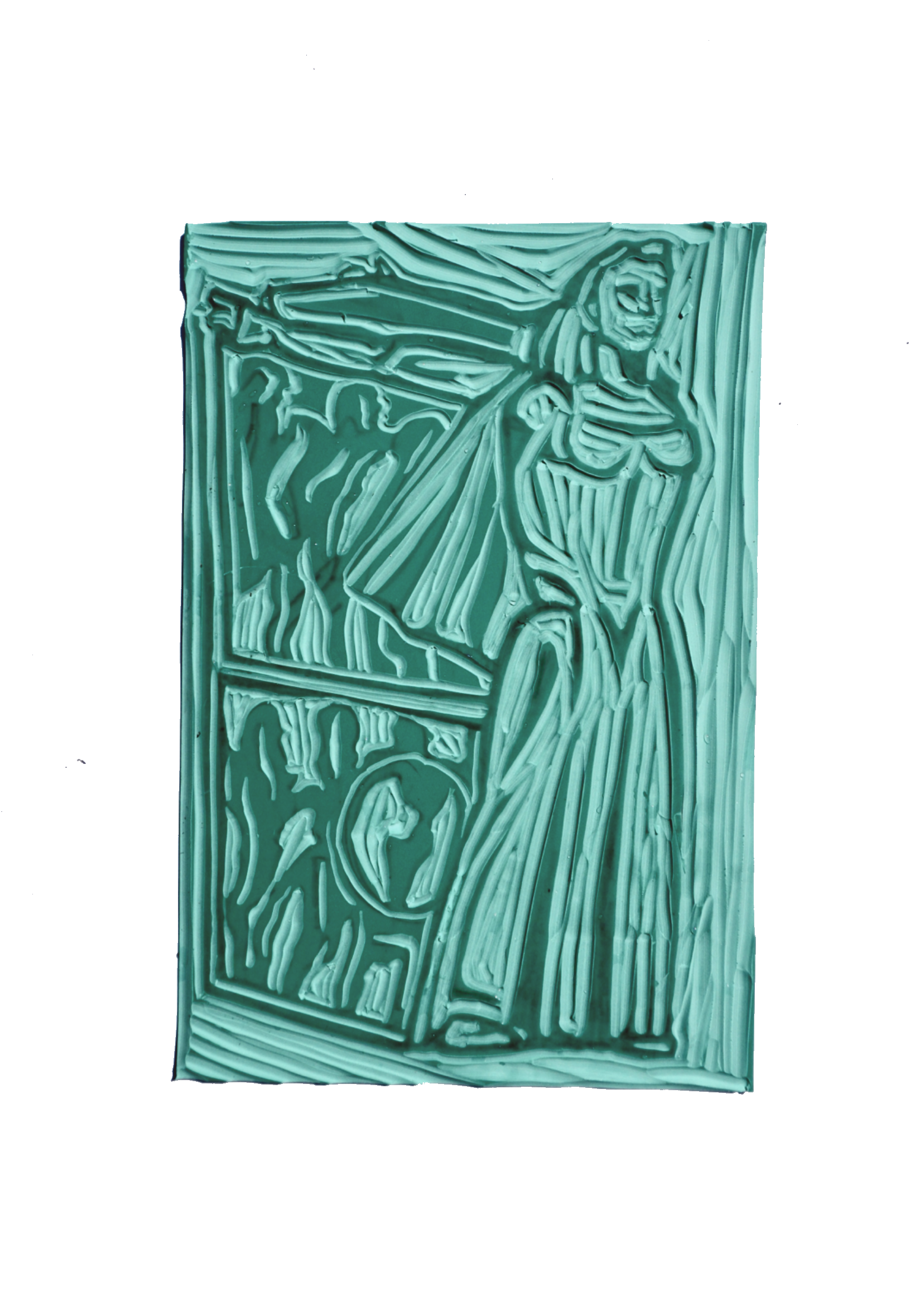 No. 9, Monument to Fallen Fighters of the National Revolution 1941 - 1945, Original Monument by Jovan Krathovil, Zemun, Belgrade, Serbia, 1954. Unprinted lino cut.