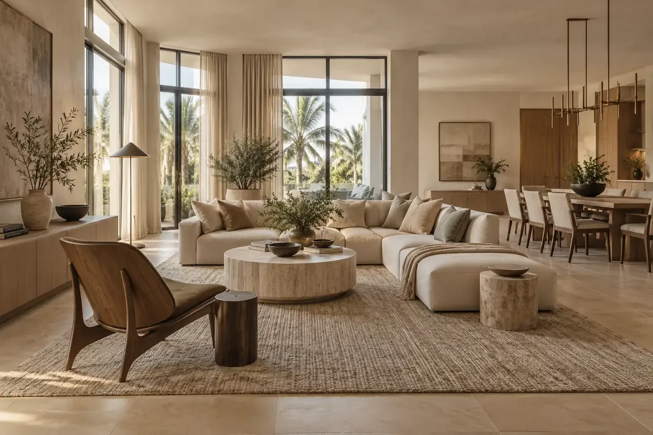 Explore white glove full-service design, illustrated by a living and dining room concept