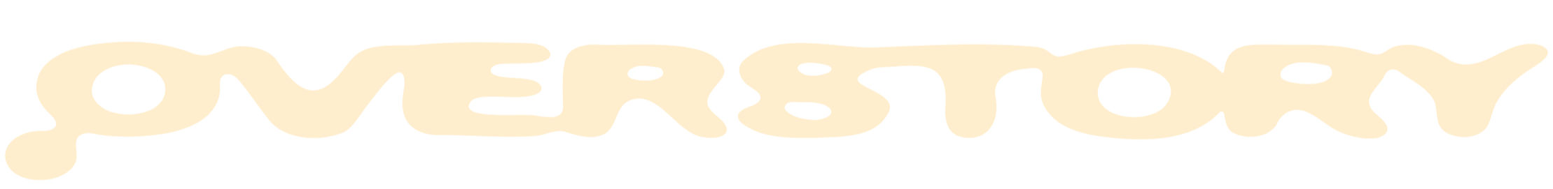 The image features the word 'OVERSTORY' written in a stylized, cream-colored font against a black background.