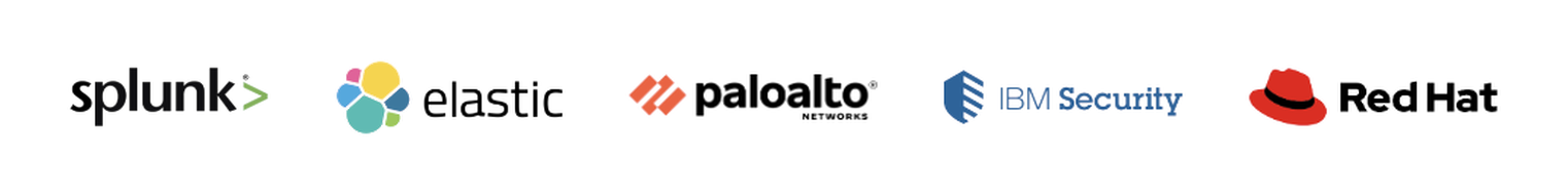 Splunk, Elastic, Palo Alto Networks, IBM Security and Red Hat logos