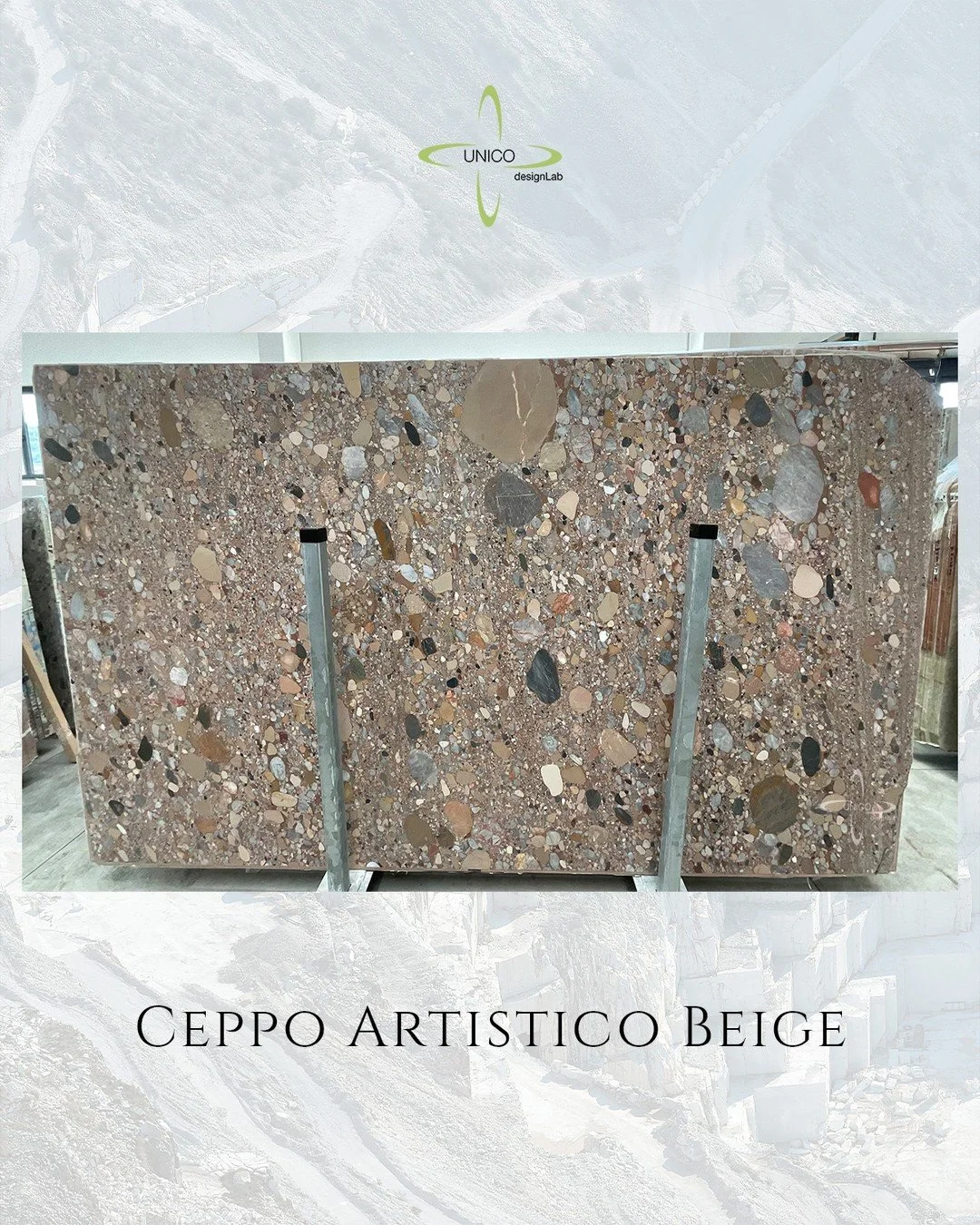 This week&rsquo;s #SlabWednesday feature: Ceppo Artistico Beige. Defined by its distinctive pebble-like composition and warm, neutral palette, this stone brings natural texture and visual depth to contemporary design. Use in large-format tile or full