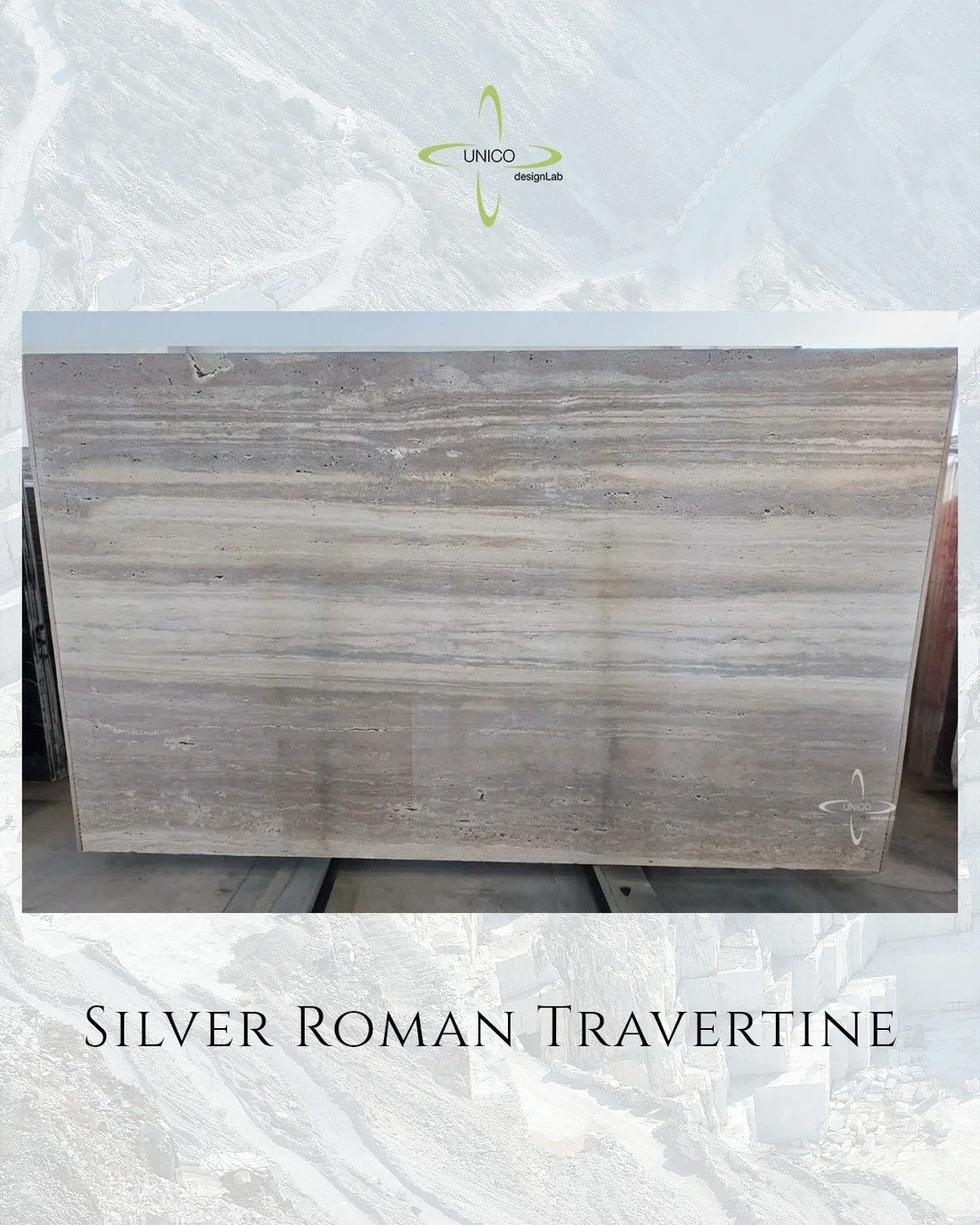 Slab Wednesday | Silver Roman Travertine
30 slabs available &middot; Honed finish
126&quot; &times; 74.5&quot; &times; &frac34;&quot;

Horizontal streaks and diagonal bolts of silvery-grey veining weave through soft bands of pale cream and golden bei