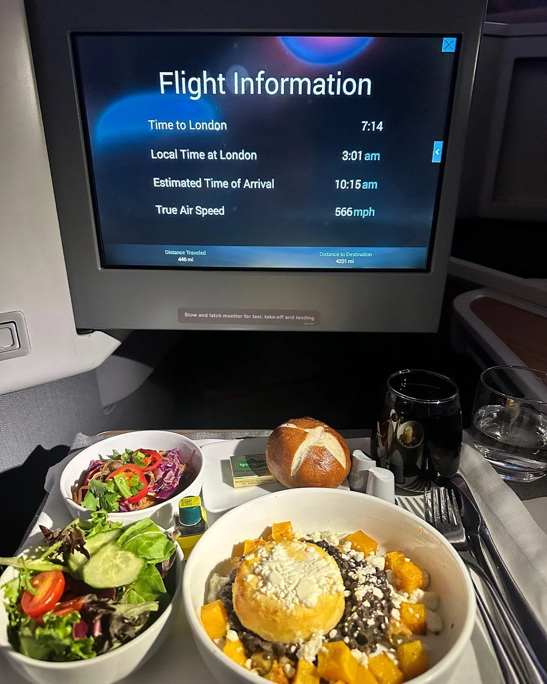 Wheels up, dinner served, and London ahead. Back at my favorite restaurant in the sky.